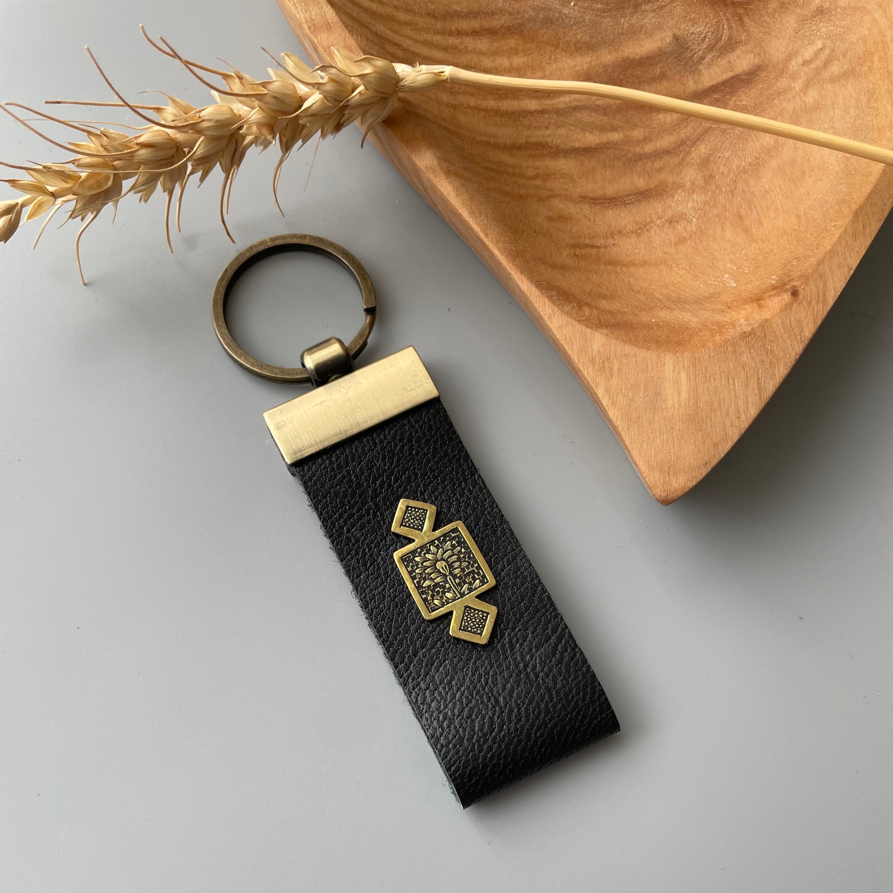 Handmade Leather and Engraved Brass Key Holder
