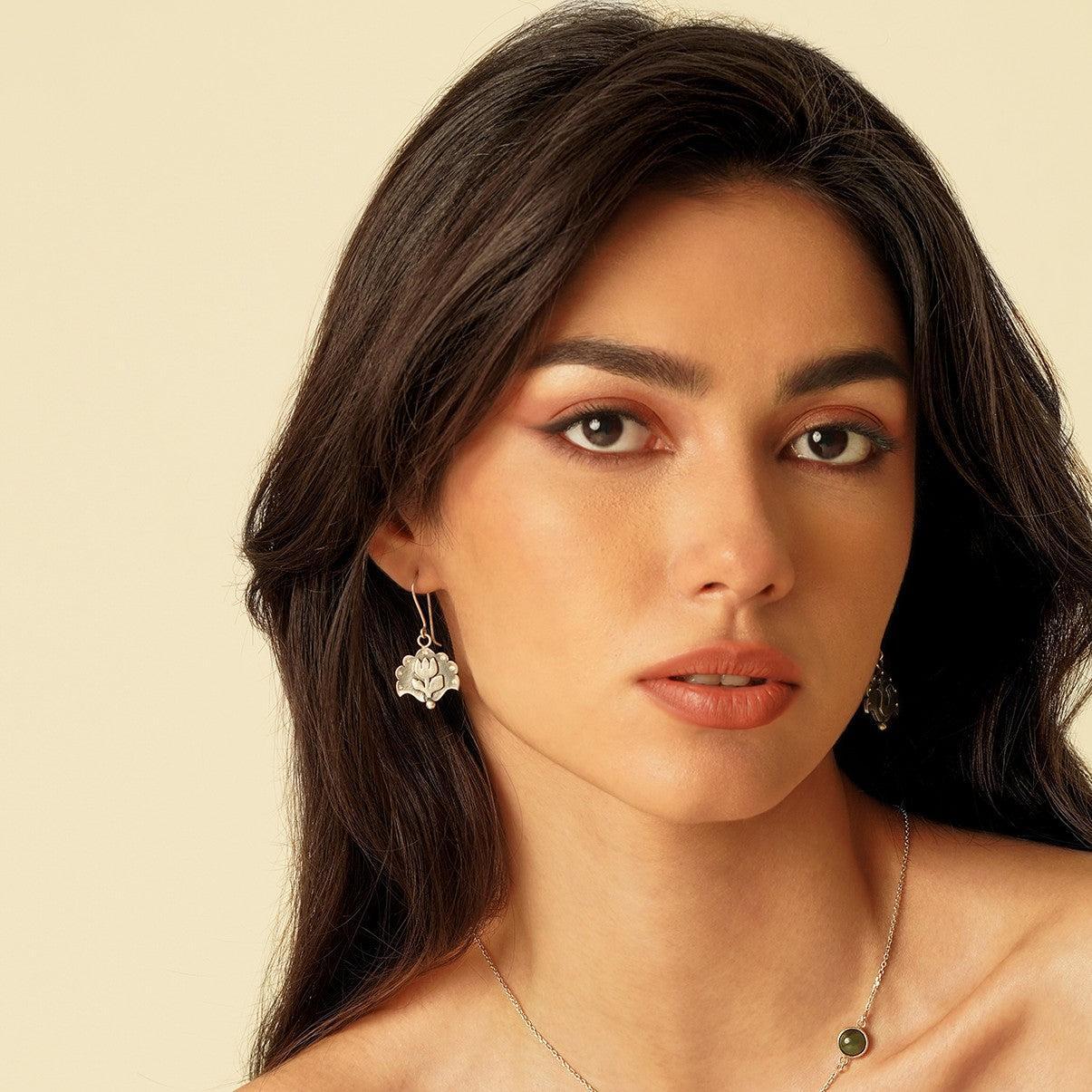 Persian Earrings-Handmade Asymmetrical Silver Earrings with Gol_O_Morgh Design:Persian Jewelry -AFRA ART GALLERY