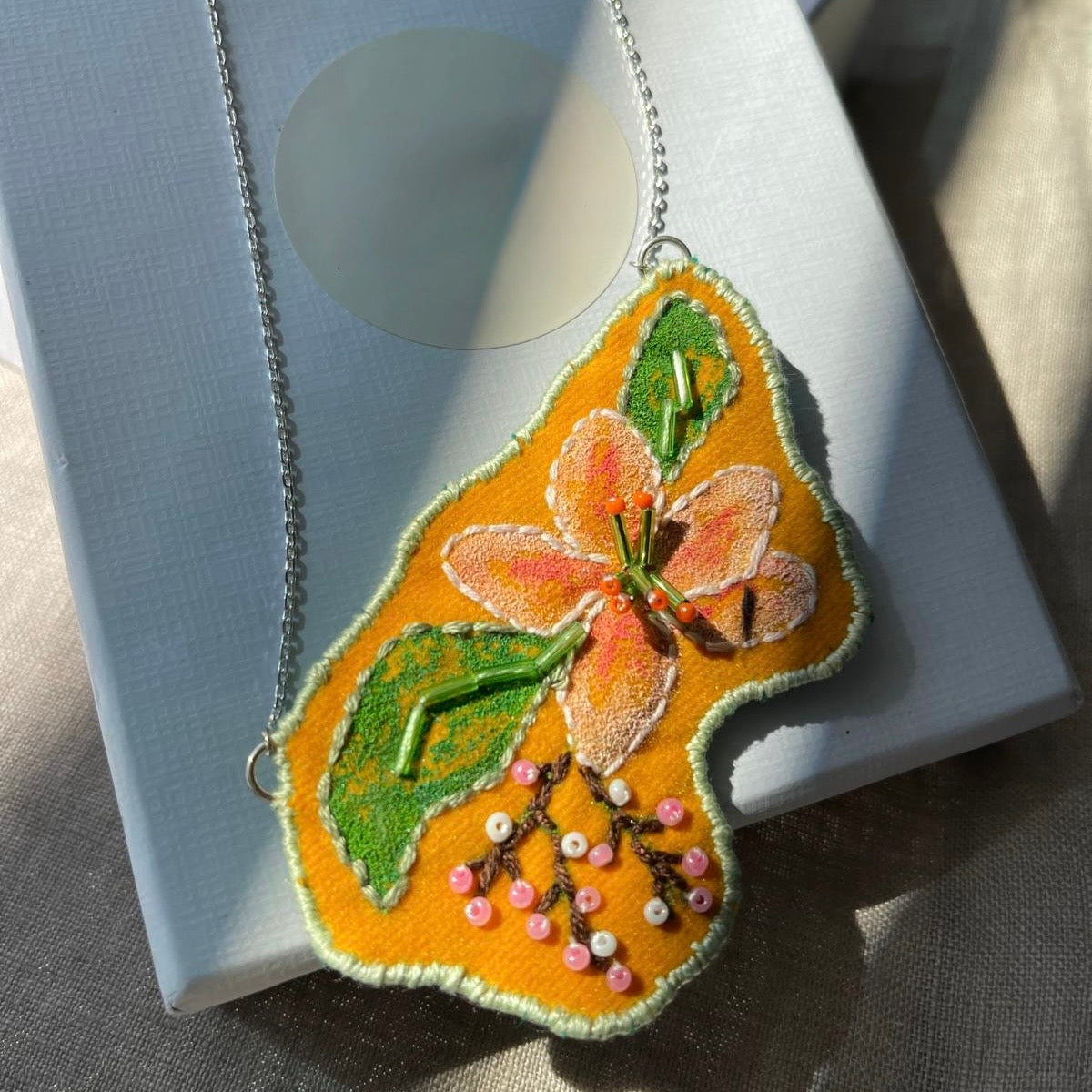 Cherry Blossom Embroidery Necklace - AFRA ART GALLERY
