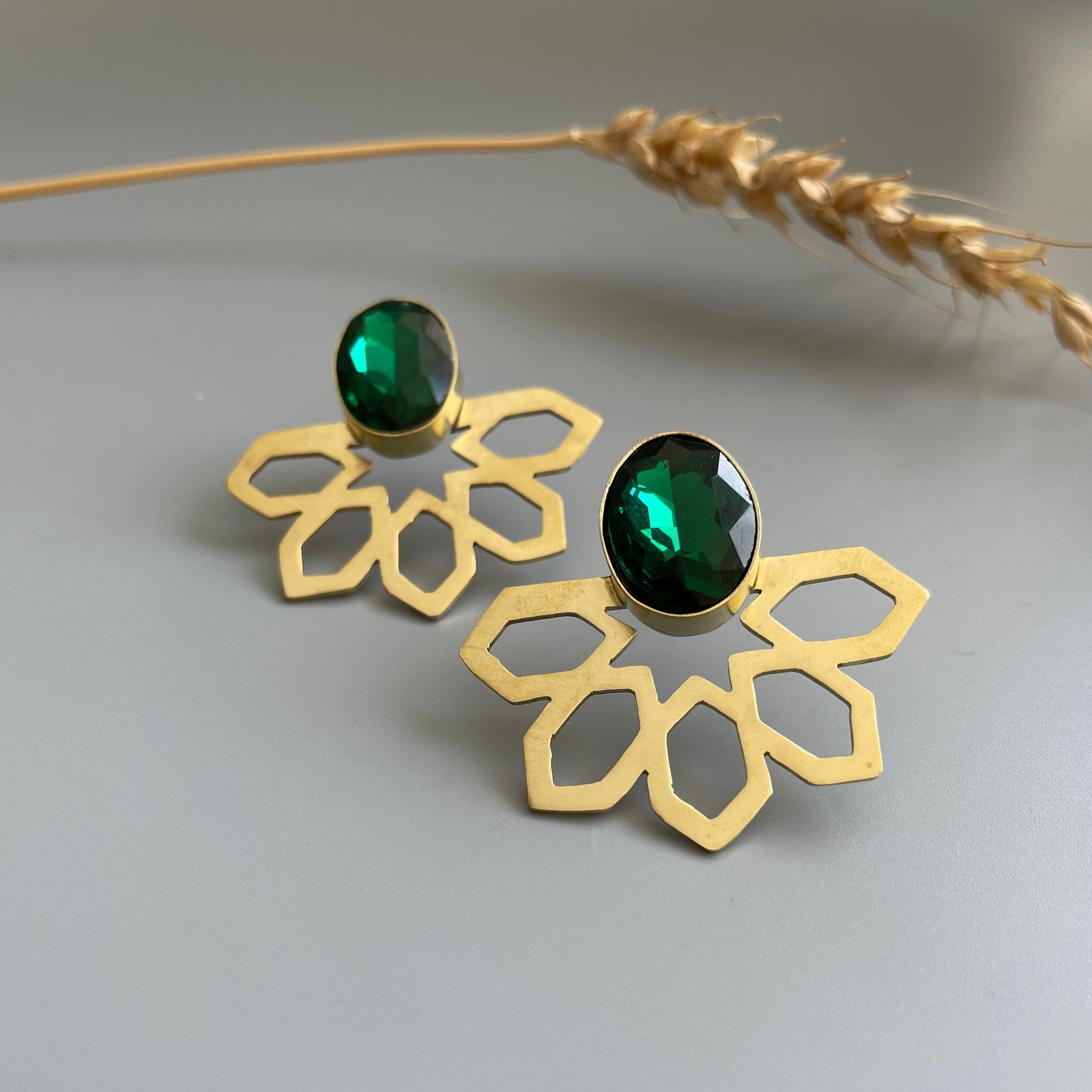 Persian Earrings Handmade Brass Earrings with Eslimi Pattern and Shiny Crystal:Persian Jewelry-AFRA ART GALLERY