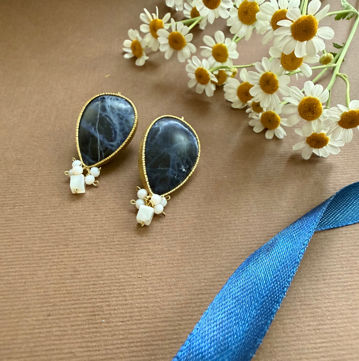 Classic Earrings with Natural Gemstone - AFRA ART GALLERY