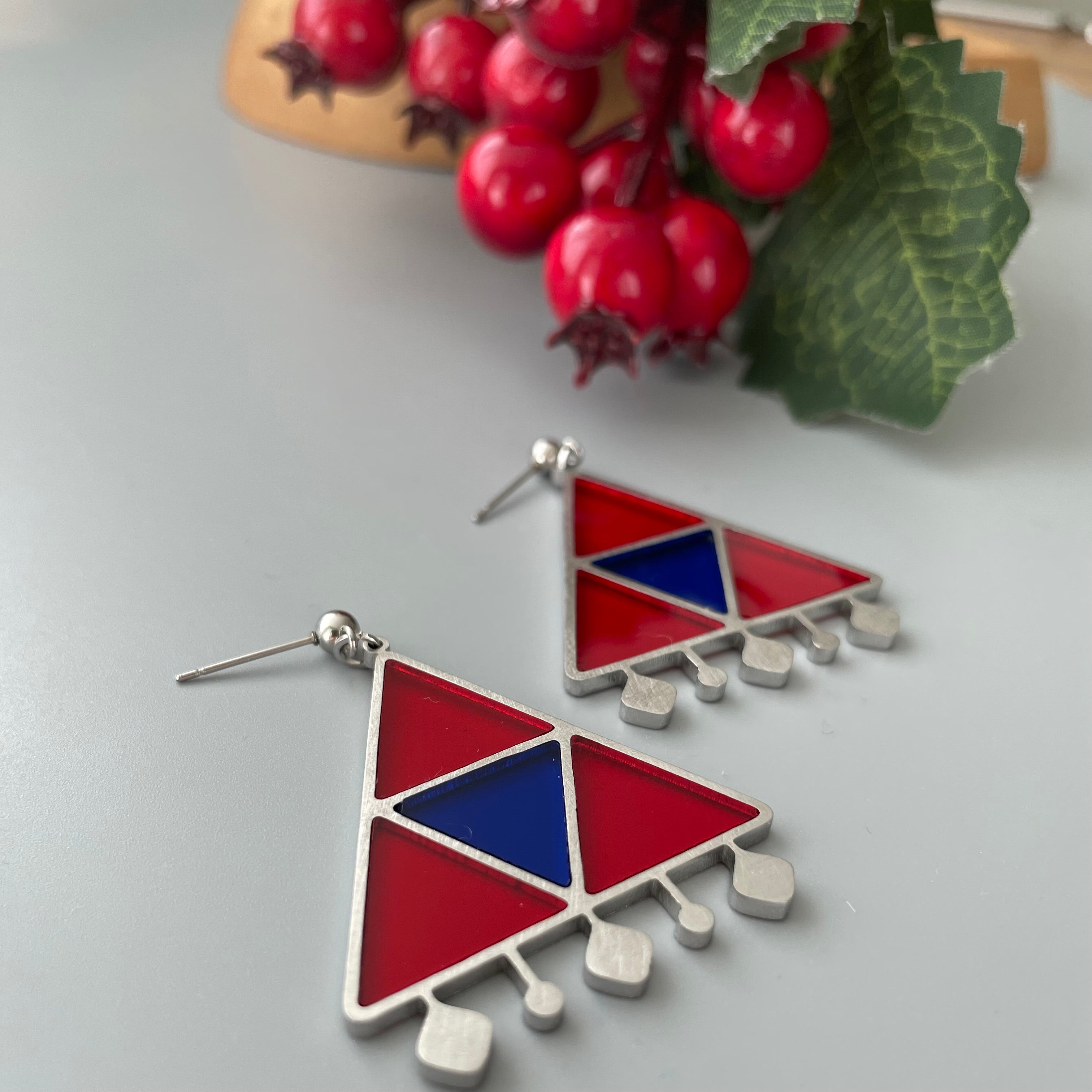 Persian Earrings-Ursi Triangle Earrings with Colorful Design:Persian Jewelry -AFRA ART GALLERY