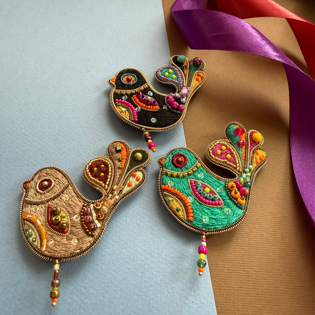 Colorful Bird Embroidered Brooch - AFRA ART GALLERY