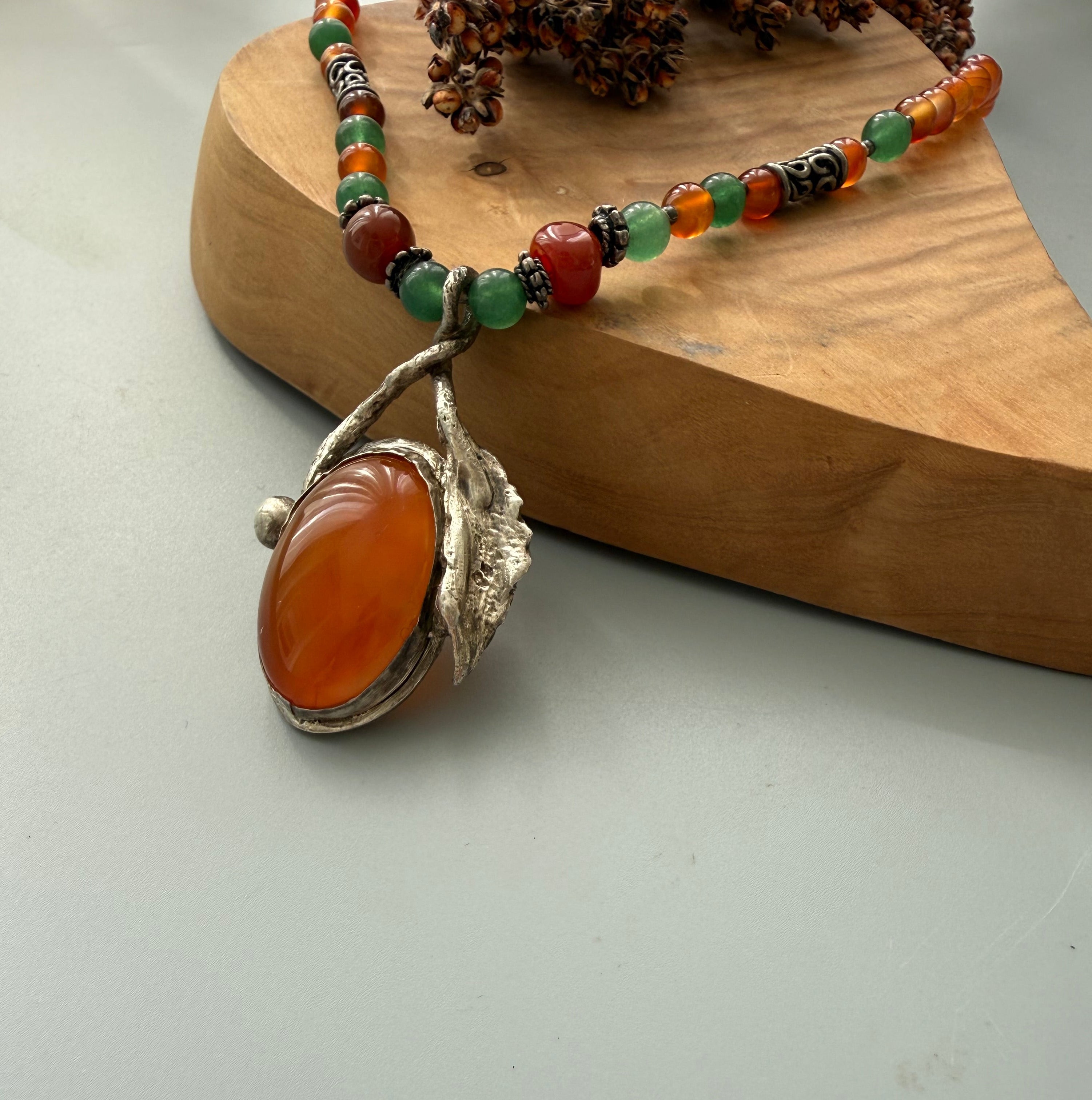 Handmade Silver and Natural Gemstone Necklace - AFRA ART GALLERY