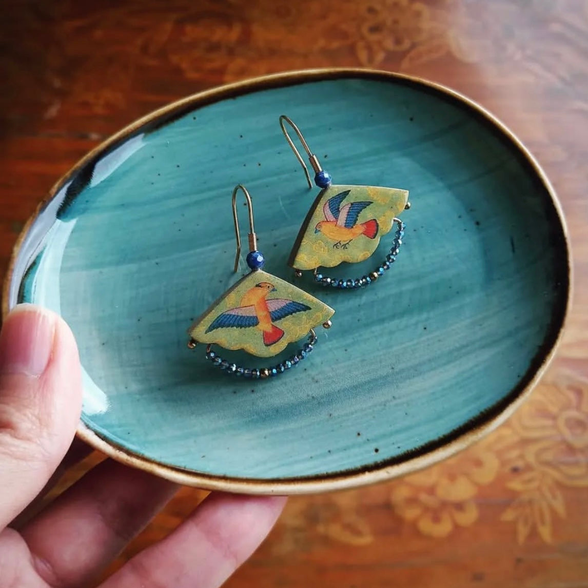 Dangle Earrings with Persian Gol-O-Morgh Pattern