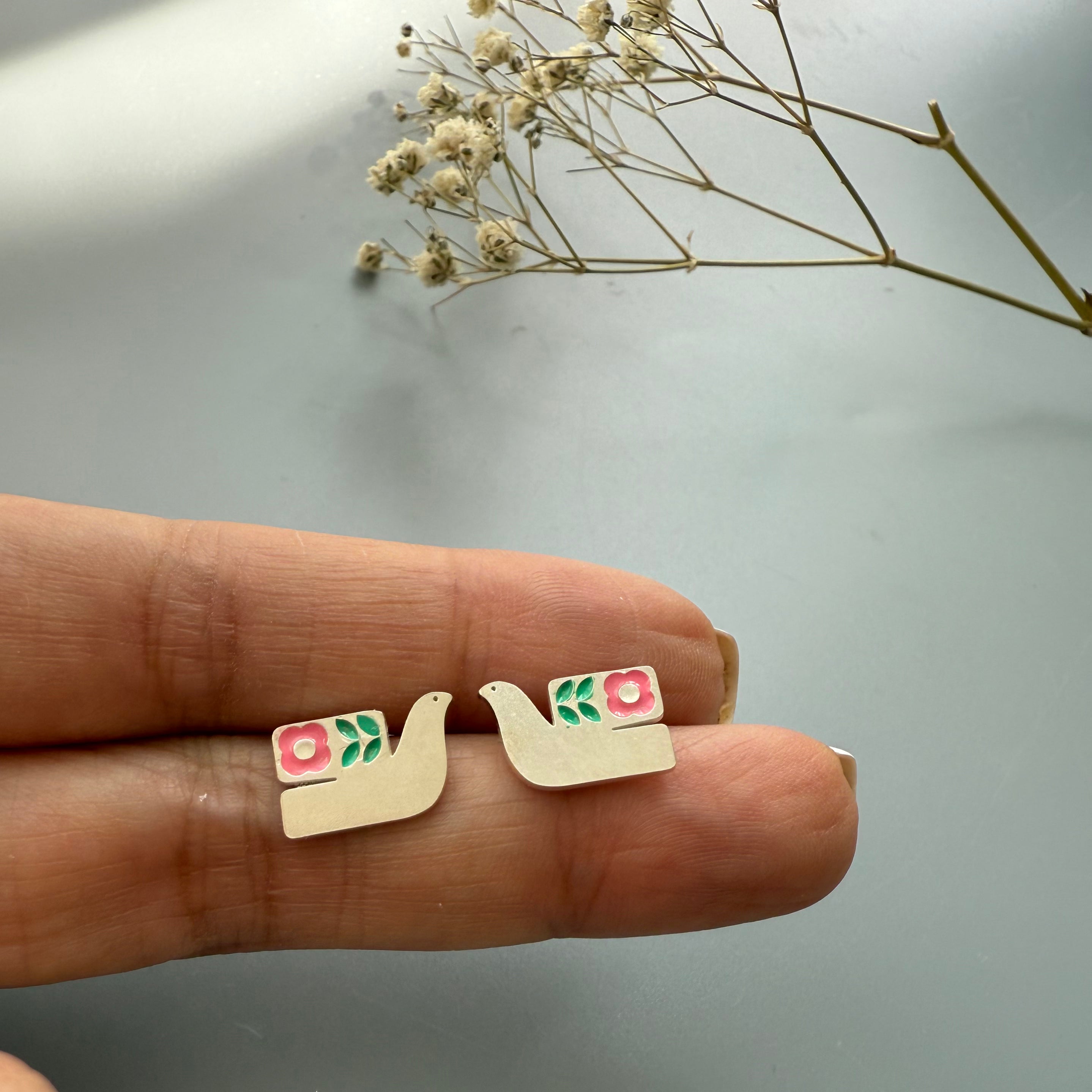 Handmade Bird Silver Earrings With Minimal Design