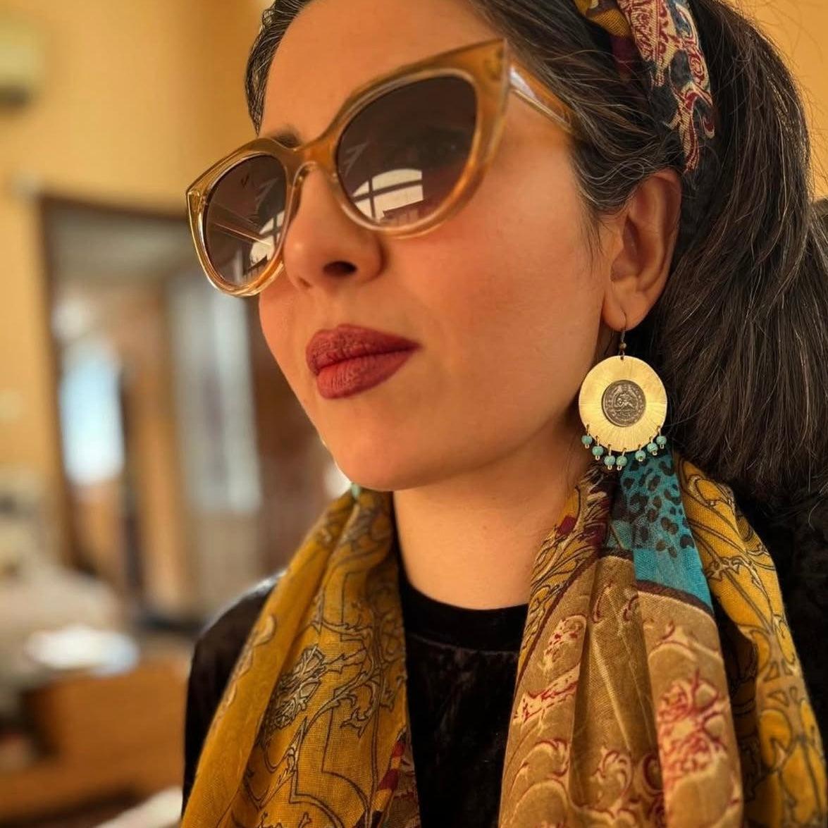 Persian Earrings-Handmade Brass Dangle Earrings with Persian Coin:Persian Jewelry -AFRA ART GALLERY