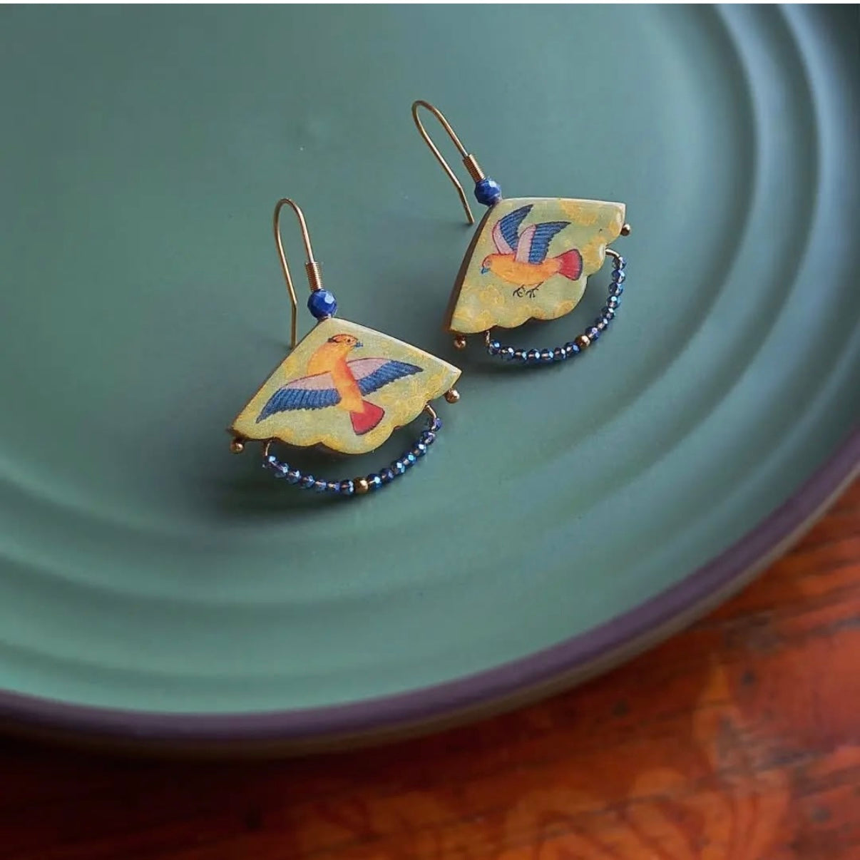 Dangle Earrings with Persian Gol-O-Morgh Pattern