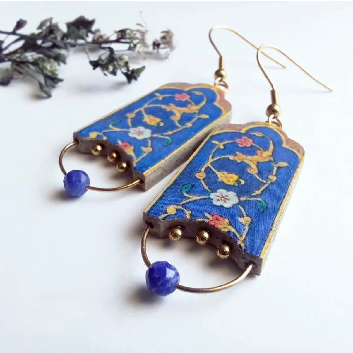 Persian Earrings-Handmade Earrings with Persian Pattern in Blue:Persian Jewelry -AFRA ART GALLERY