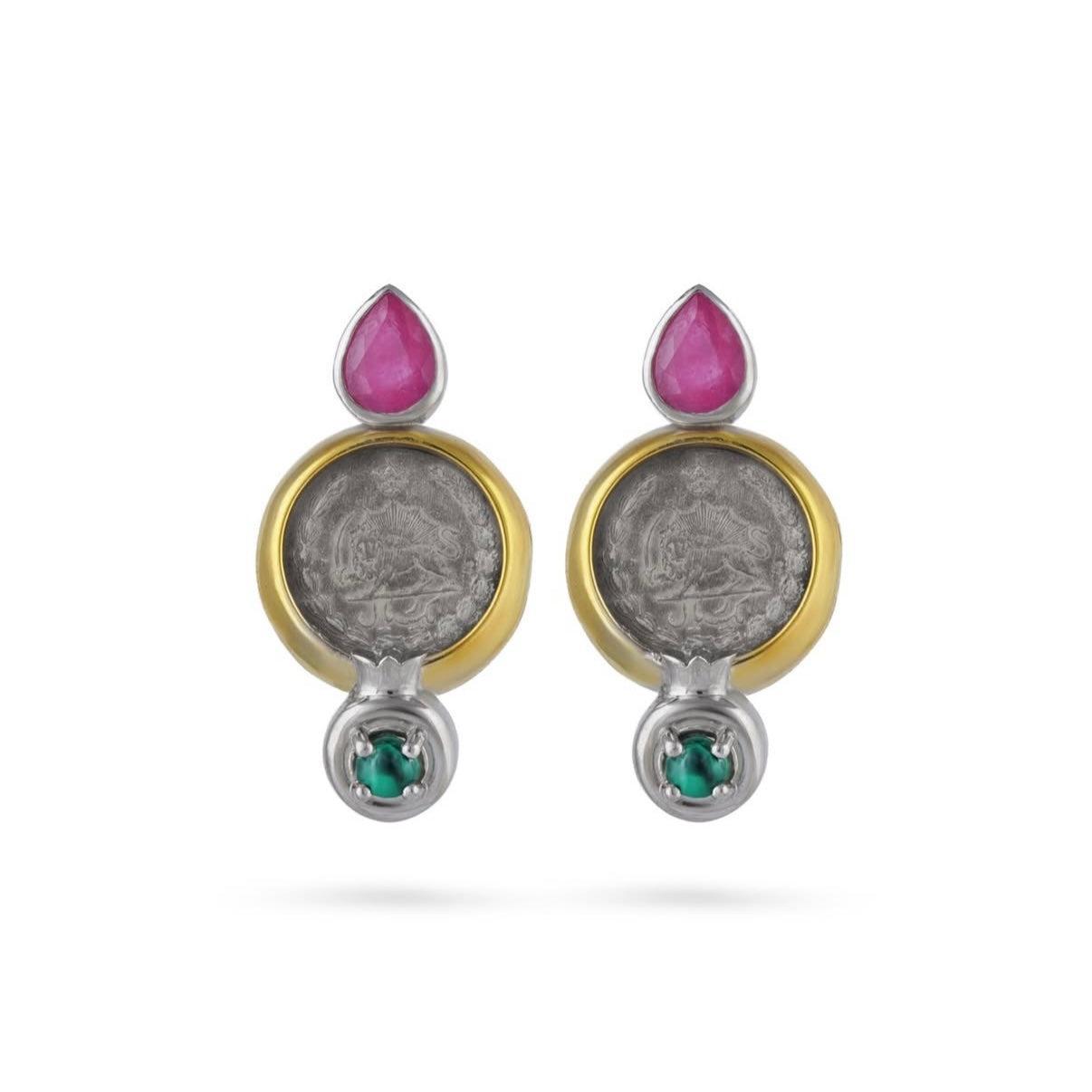 Persian Earrings-Handmade Earrings with Persian Symbols in 18K Golden Plate Silver:Persian Jewelry -AFRA ART GALLERY