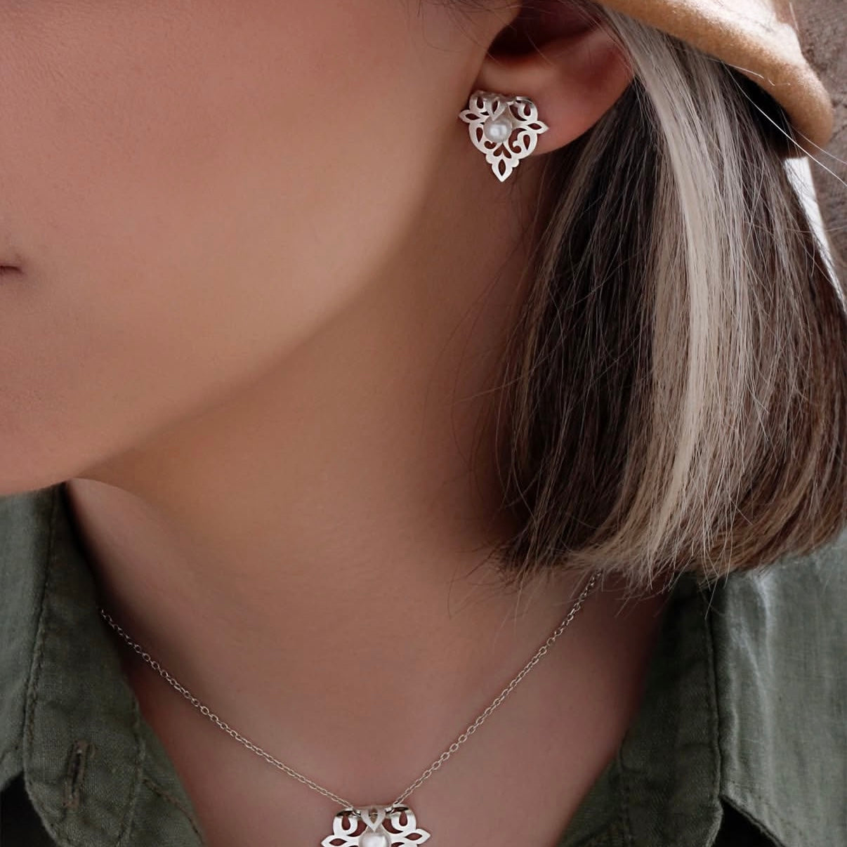 Handmade Persian Minimal Earrings with Pearl