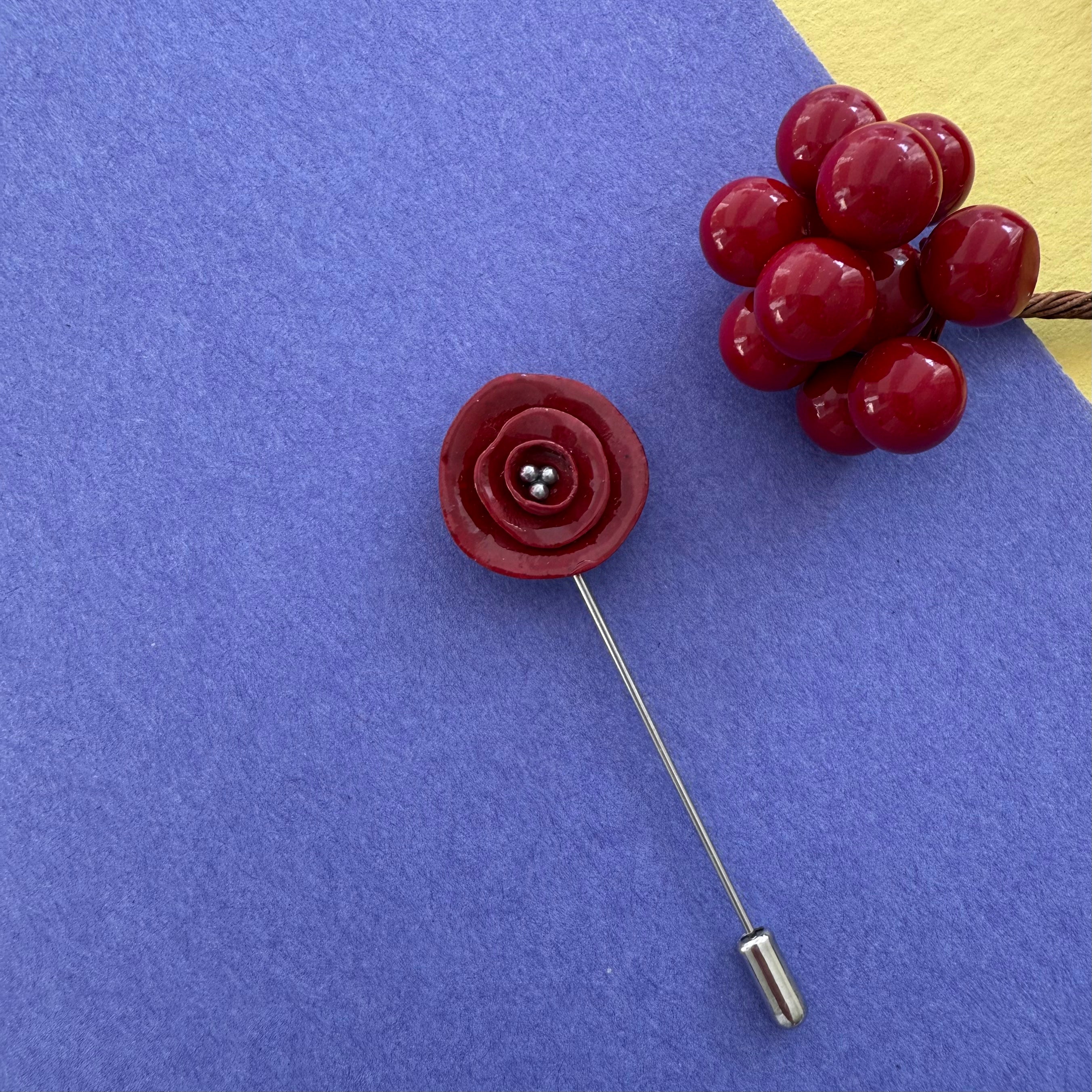 Handcrafted Red Rose Clay Brooch