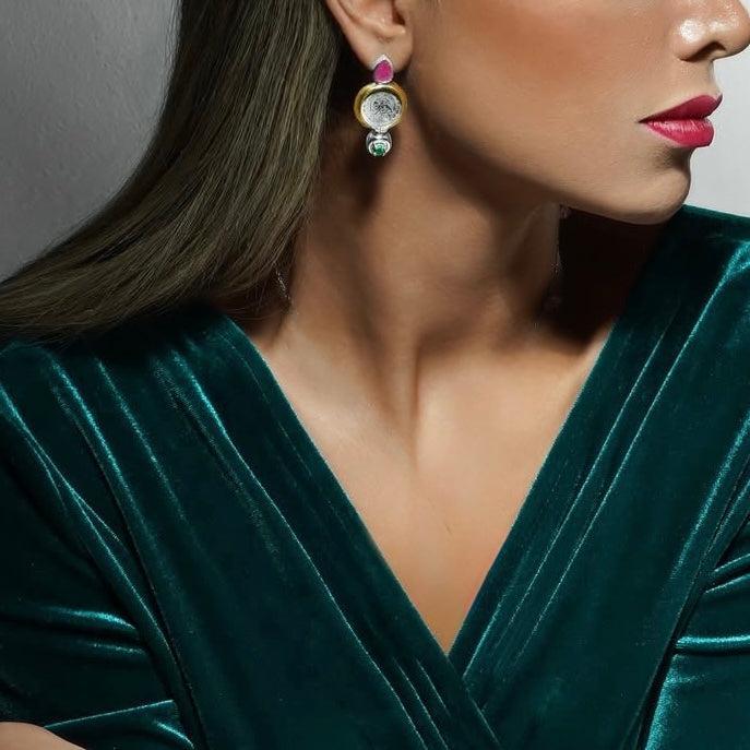 Persian Earrings-Handmade Earrings with Persian Symbols in 18K Golden Plate Silver:Persian Jewelry -AFRA ART GALLERY