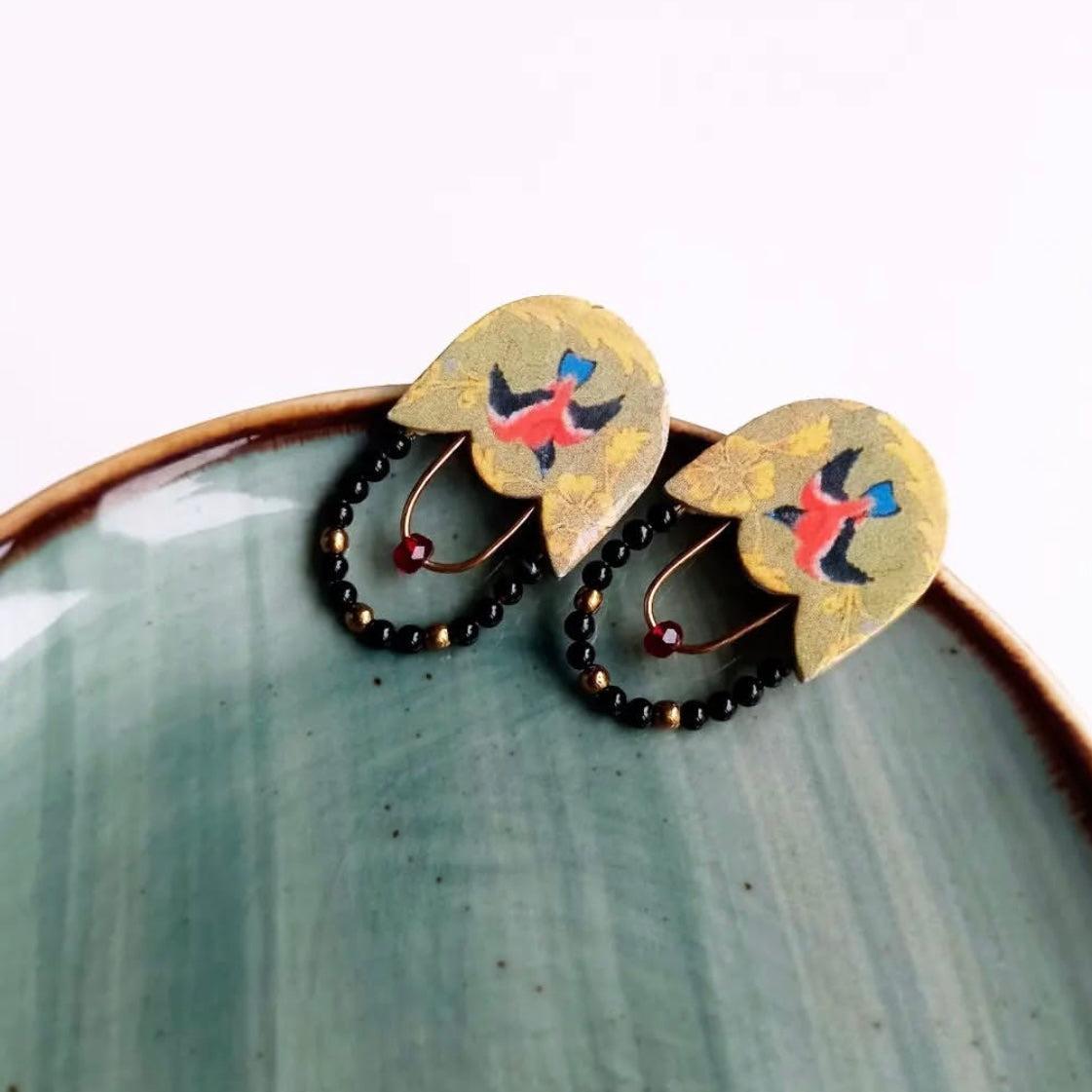 Persian Earrings-Persian Earrings with Gol -O-Morgh Motif:Persian Jewelry -AFRA ART GALLERY