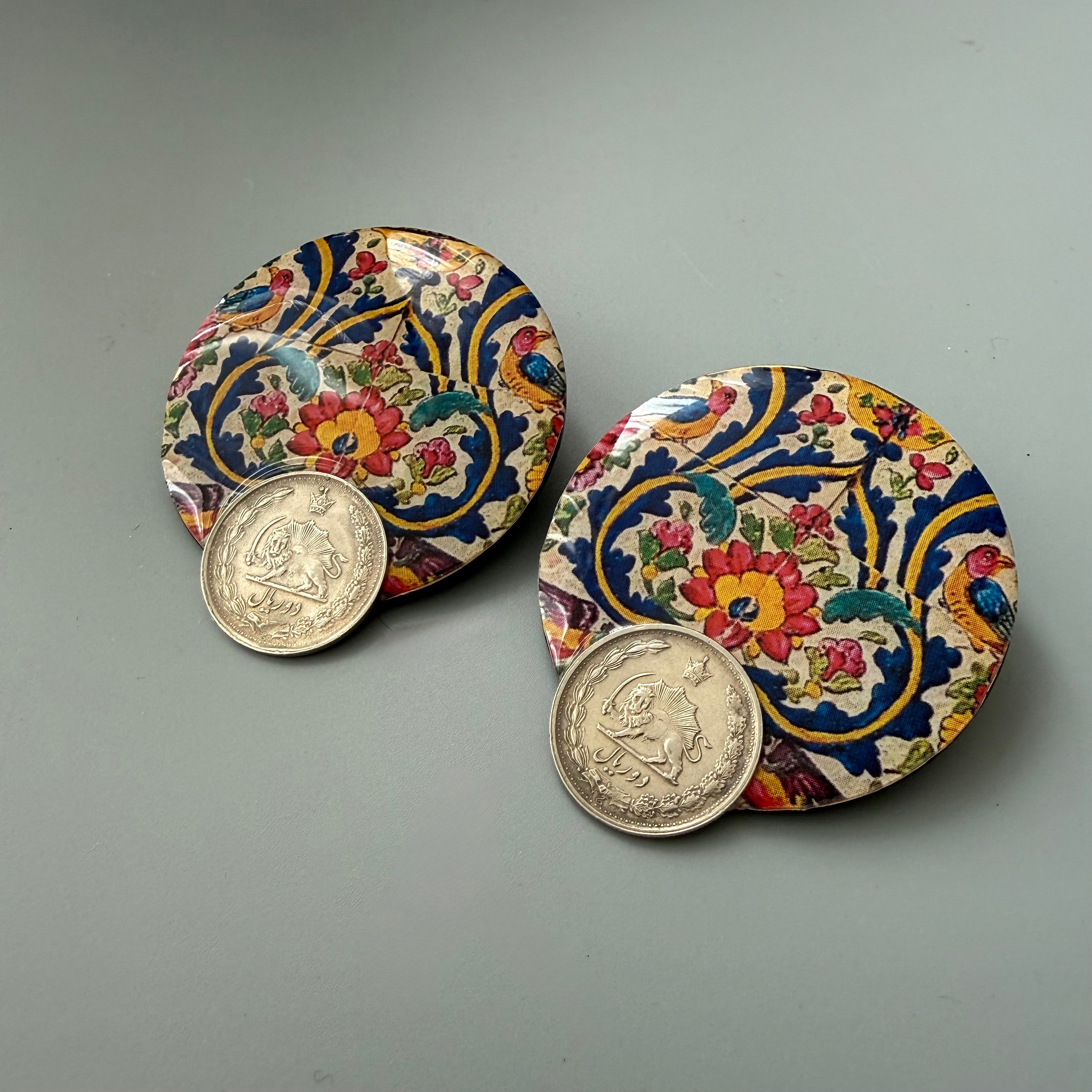 Epoxy Light Persian Earrings with Pahlavi Coin - AFRA ART GALLERY