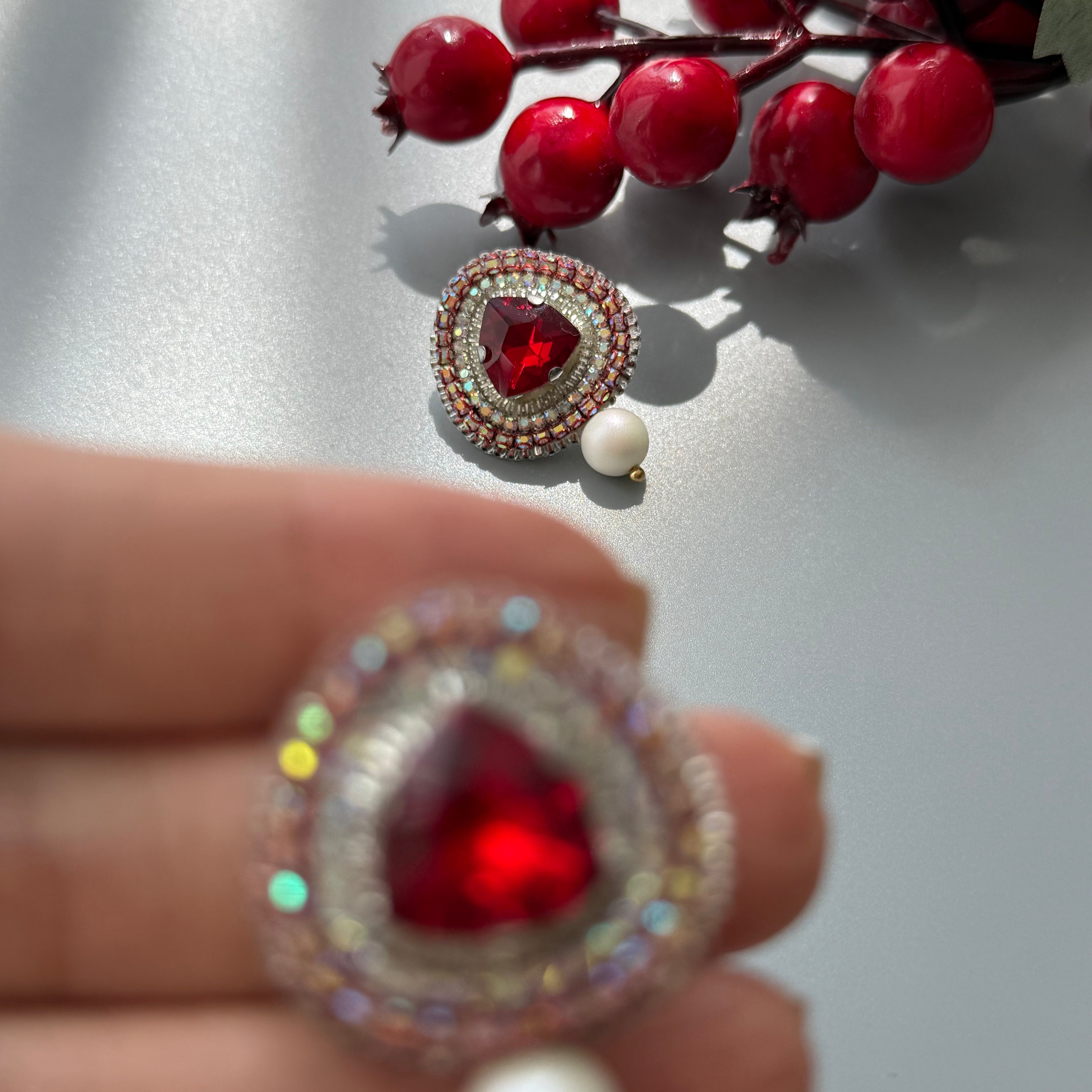 Persian Earrings-Beaded Embroidery Earrings in Red:Persian Jewelry -AFRA ART GALLERY