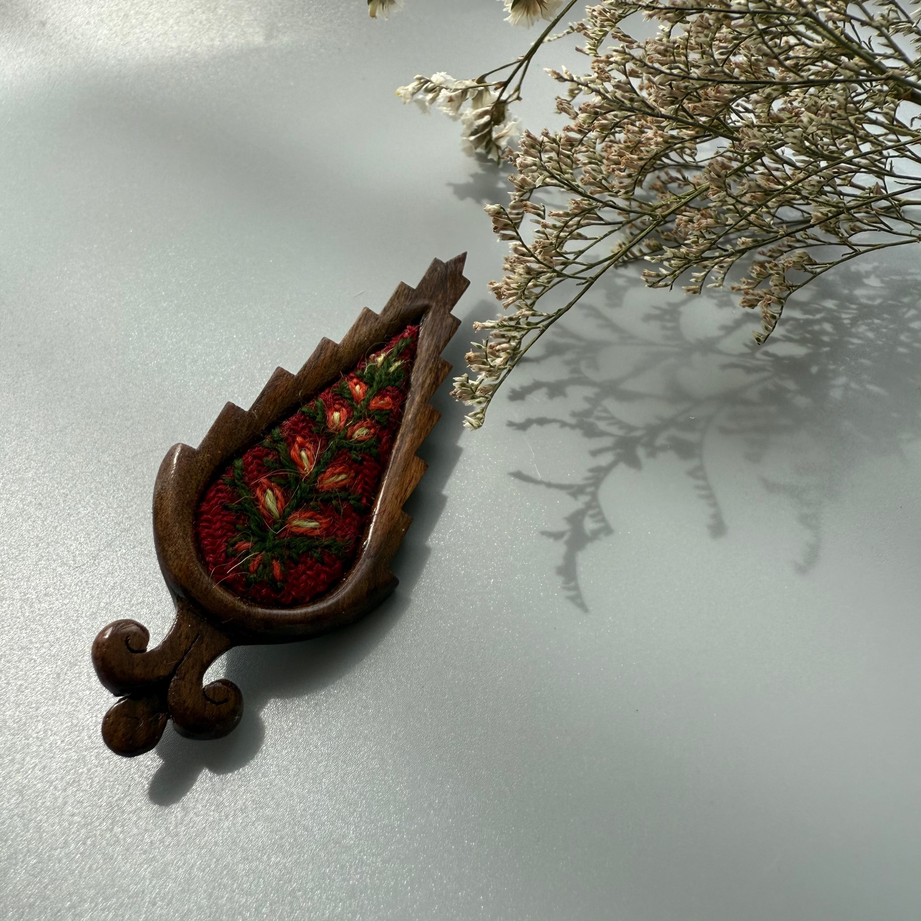 Handmade Wooden and Pateh Embroidery Brooch