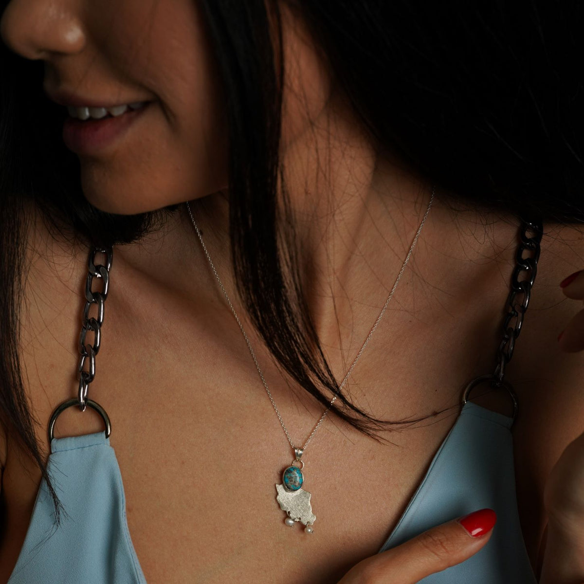 Persian Necklace Handmade Iran Map Necklace with Natural Turquoise: Persian Jewelry-AFRA ART GALLERY