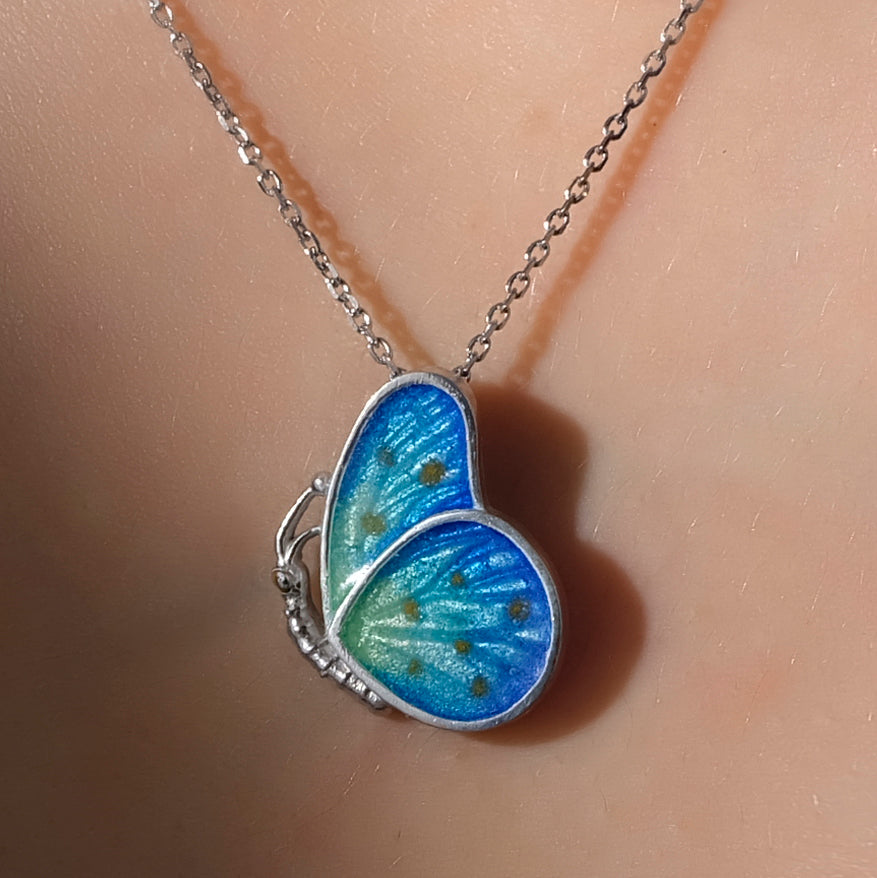 Persian Necklace Handmade Silver Butterfly Necklace with Enamel: Persian Jewelry-AFRA ART GALLERY