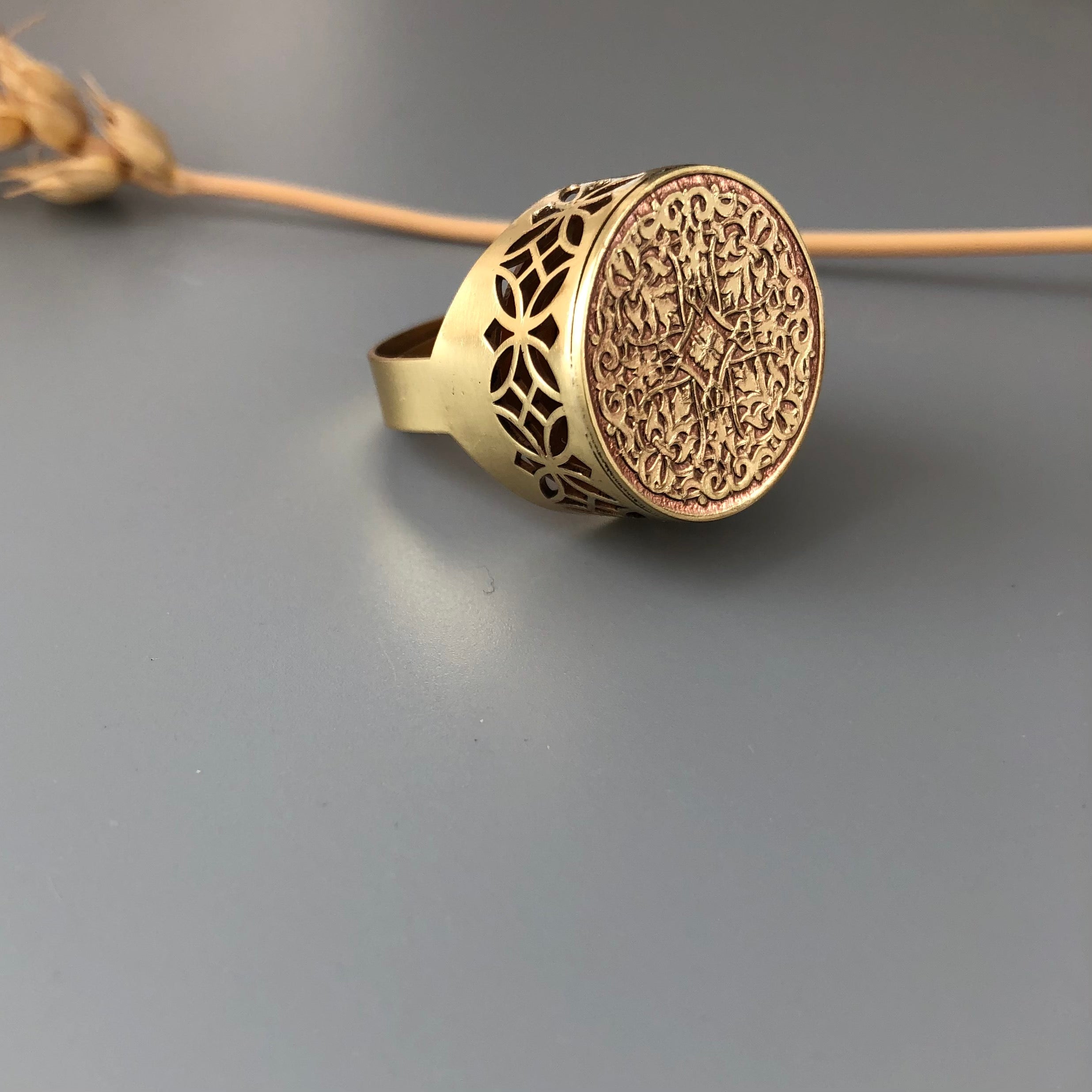 Persian Men's Jewelry-Brass Signet Ring with Persian Pattern: Persian Jewelry-AFRA ART GALLERY