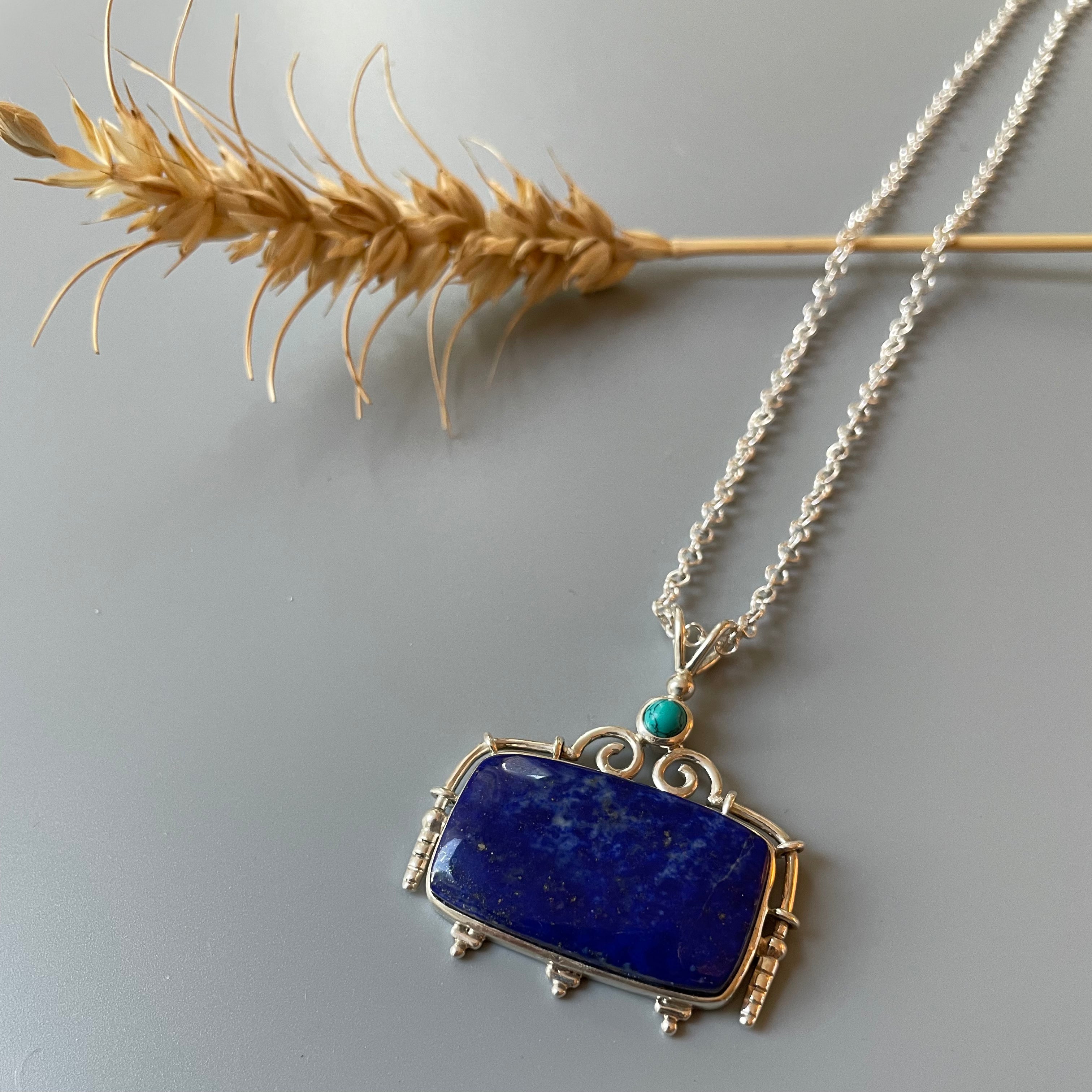 Persian Necklaces-Handmade Silver Necklace with Nathral lazuli and Turqouise: Persian jewelry-AFRA ART GALLERY