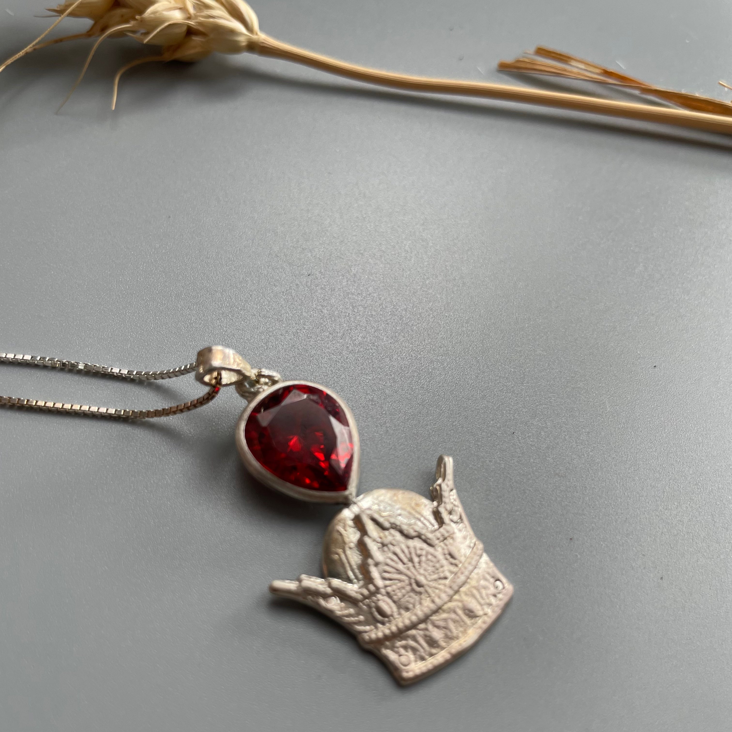 Persian Necklaces Crown Silver Necklace with Red Wine Gemstone:Persian Jewelry-A ART GALLERY