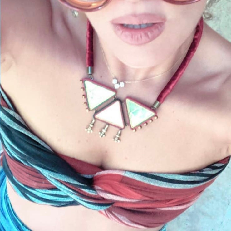 Persian Necklace Persian Triangle Mirror Mosaic Necklace: Persian Jewelry-AFRA ART GALLERY