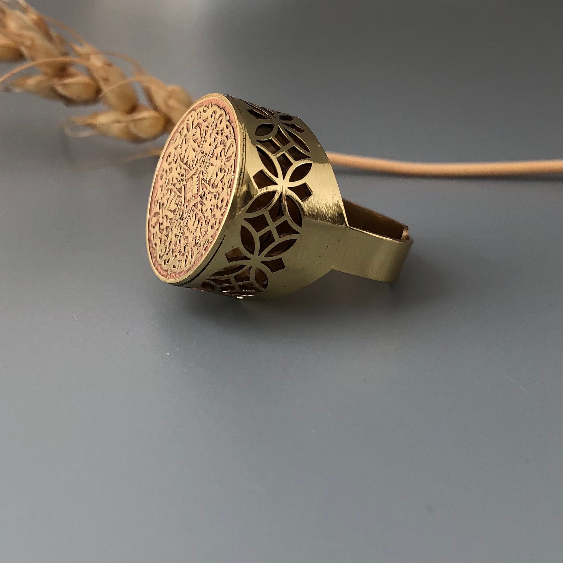 Persian Men's Jewelry-Brass Signet Ring with Persian Pattern: Persian Jewelry-AFRA ART GALLERY
