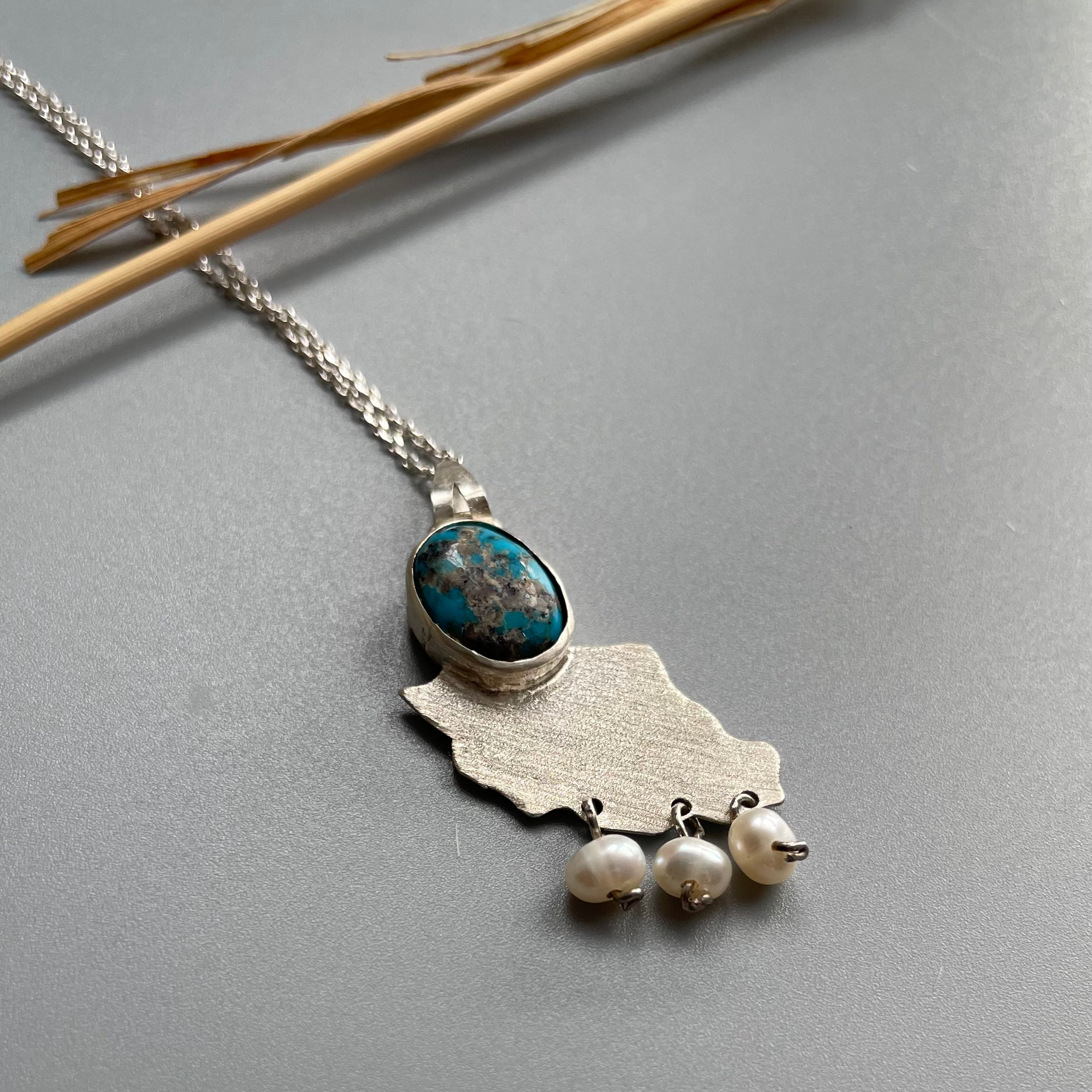 Persian Necklace Handmade Iran Map Necklace with Natural Turquoise: Persian Jewelry-AFRA ART GALLERY