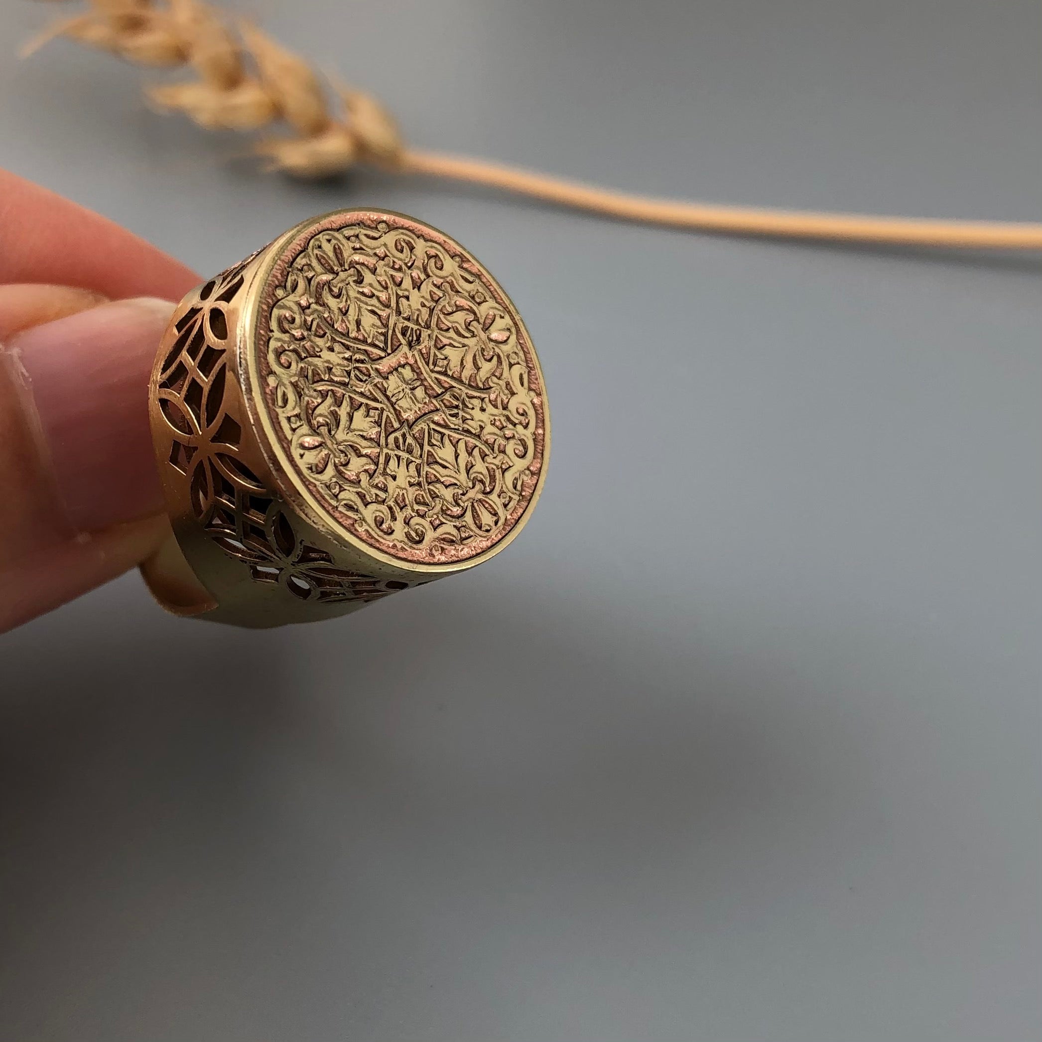 Persian Men's Jewelry-Brass Signet Ring with Persian Pattern: Persian Jewelry-AFRA ART GALLERY