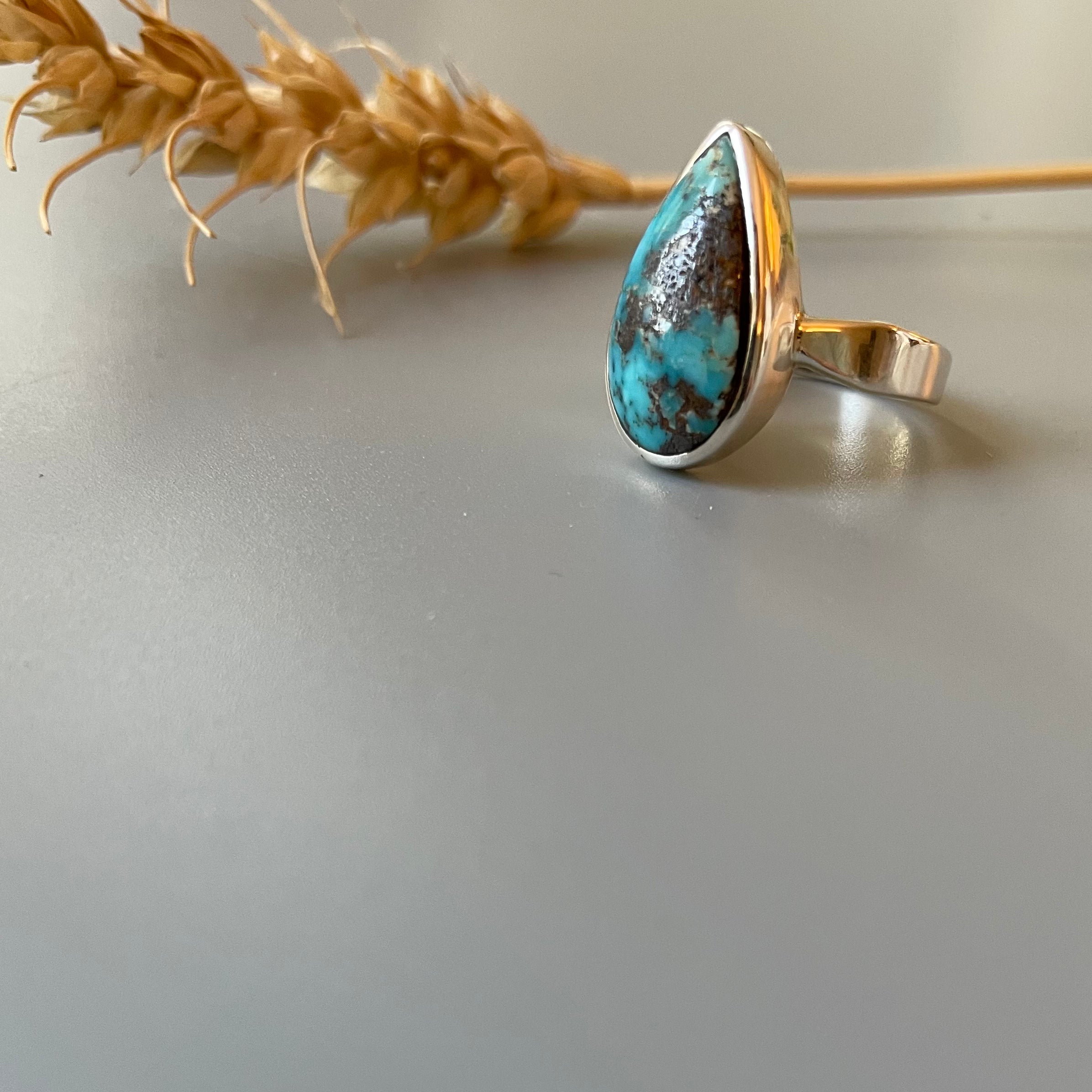 Persian Rings-Handmade Silver Ring with Natural Turquoise: Persian Jewelry-AFRA ART GALLERY