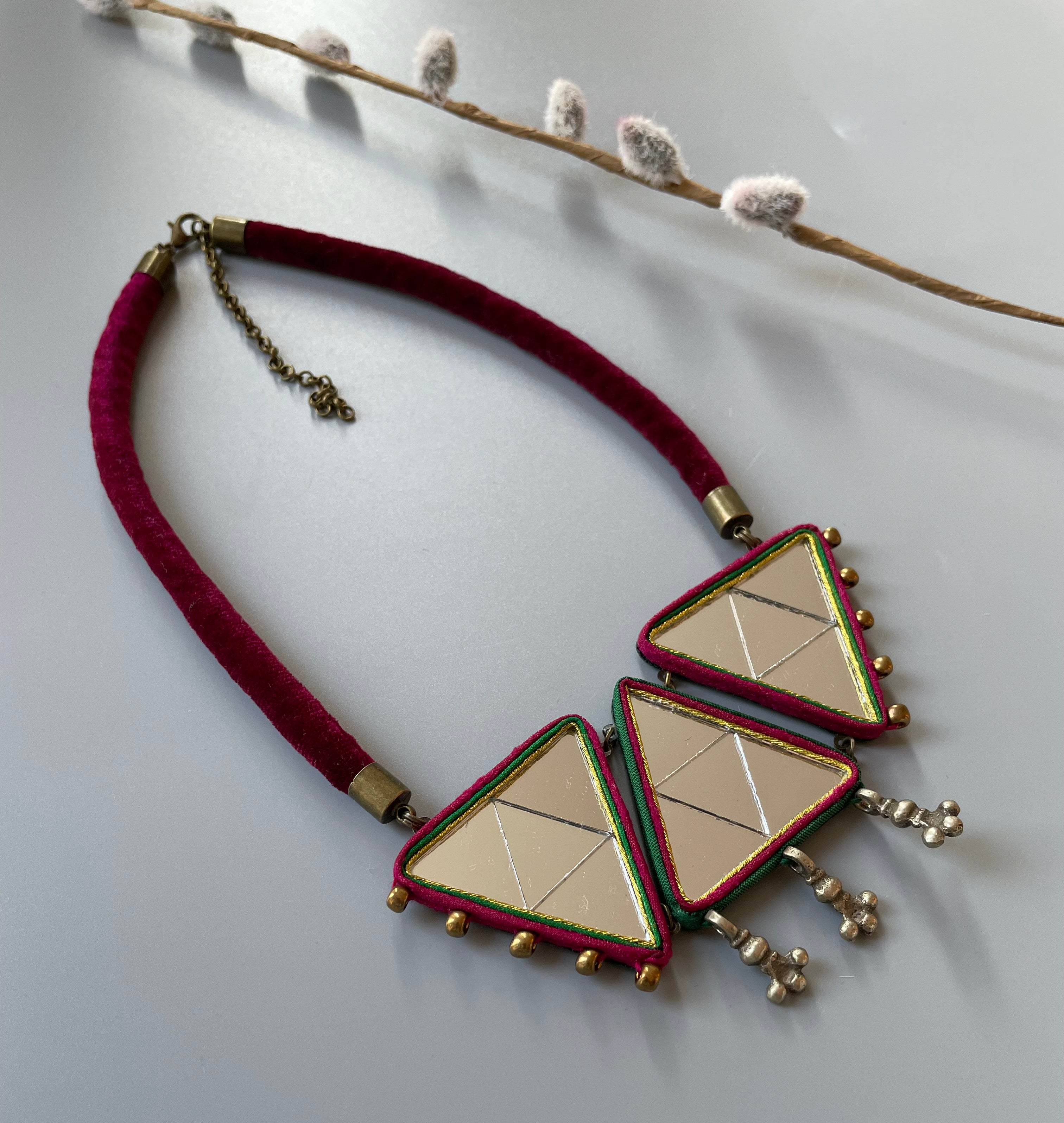 Persian Necklace Persian Triangle Mirror Mosaic Necklace: Persian Jewelry-AFRA ART GALLERY