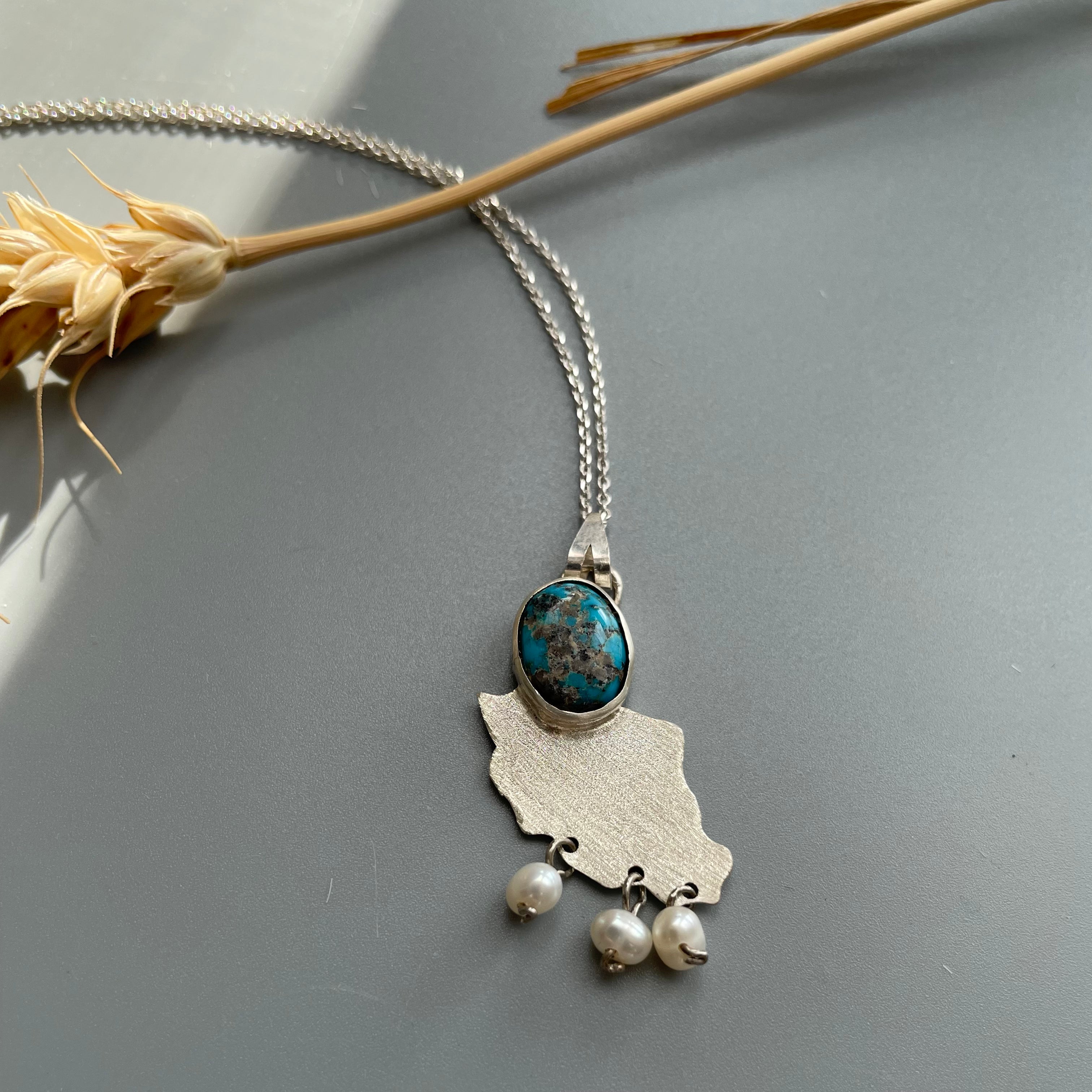 Persian Necklace Handmade Iran Map Necklace with Natural Turquoise: Persian Jewelry-AFRA ART GALLERY