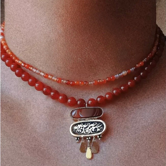 Handmade Silver Necklace with Natural Agate - AFRA ART GALLERY