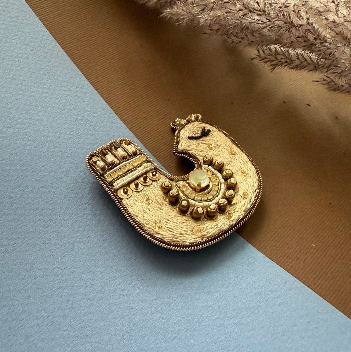 Golden Bird Embroidered Brooch - AFRA ART GALLERY