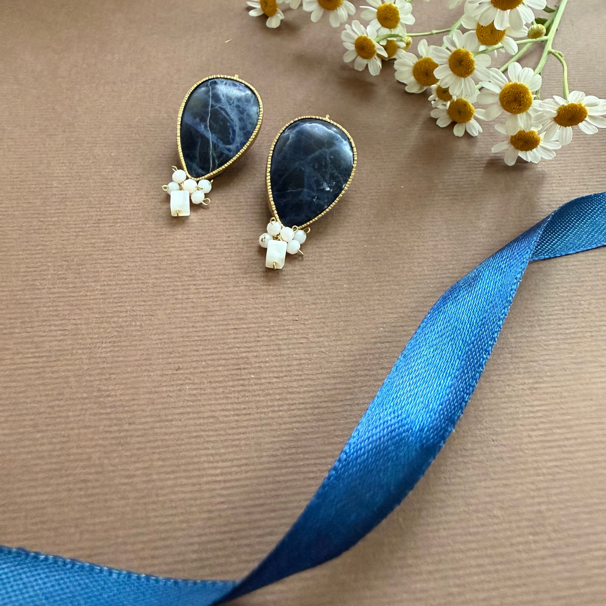 Classic Earrings with Natural Gemstone - AFRA ART GALLERY