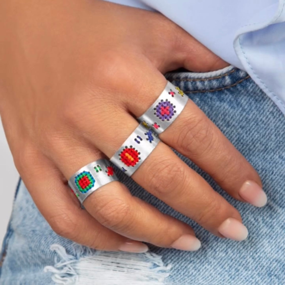 Persian Ring Persian Handicraft Silver Ring with Embroidery: Persian Jewelry-AFRA ART GALLERY