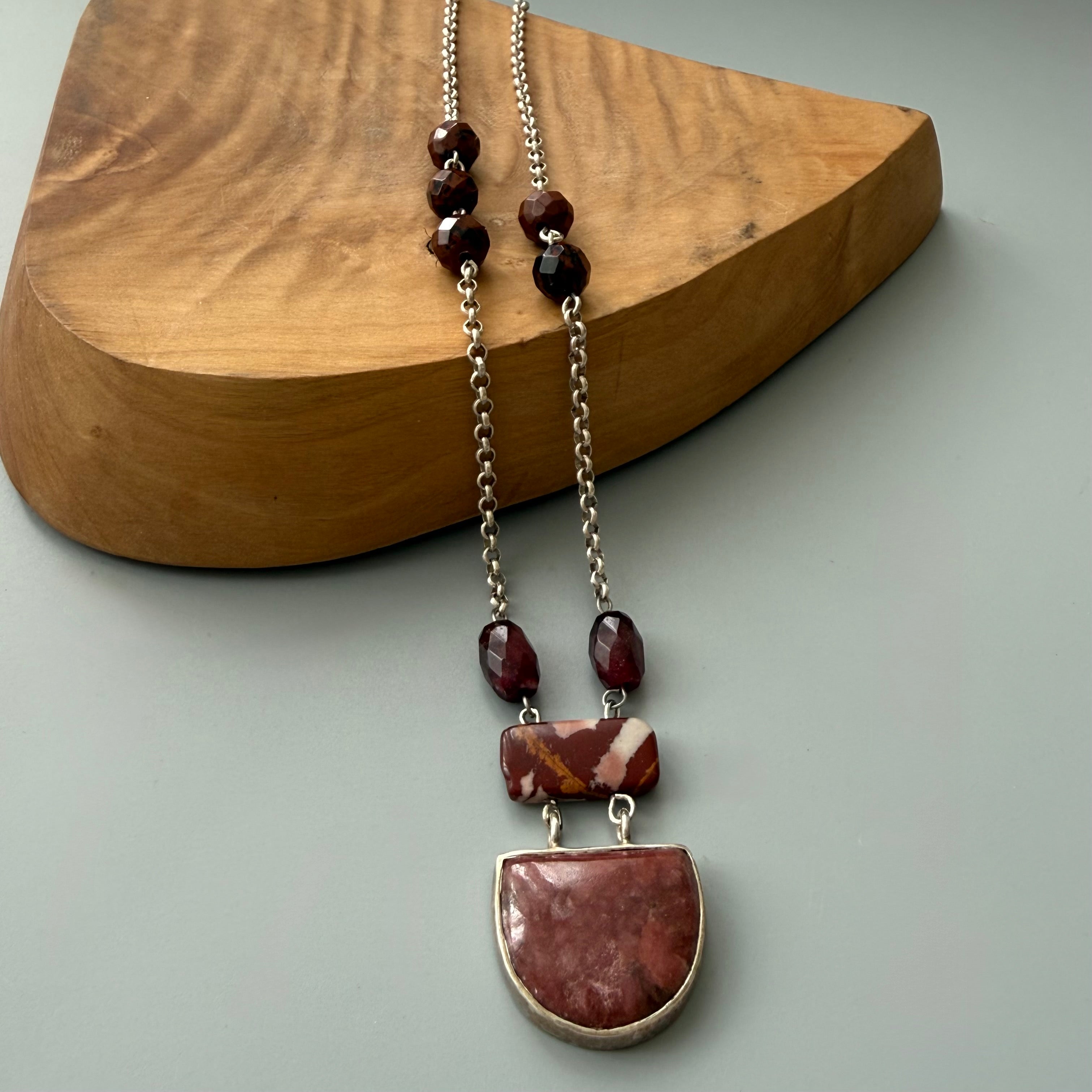 Handmade Multi-Stone Silver Necklace with Tiger Eye & Ruby - AFRA ART GALLERY