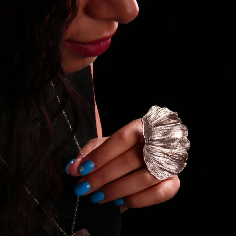 Persian Necklace Silver Poppy Leaf Ring and Necklace: Persian Jewelry-AFRA ART GALLERY