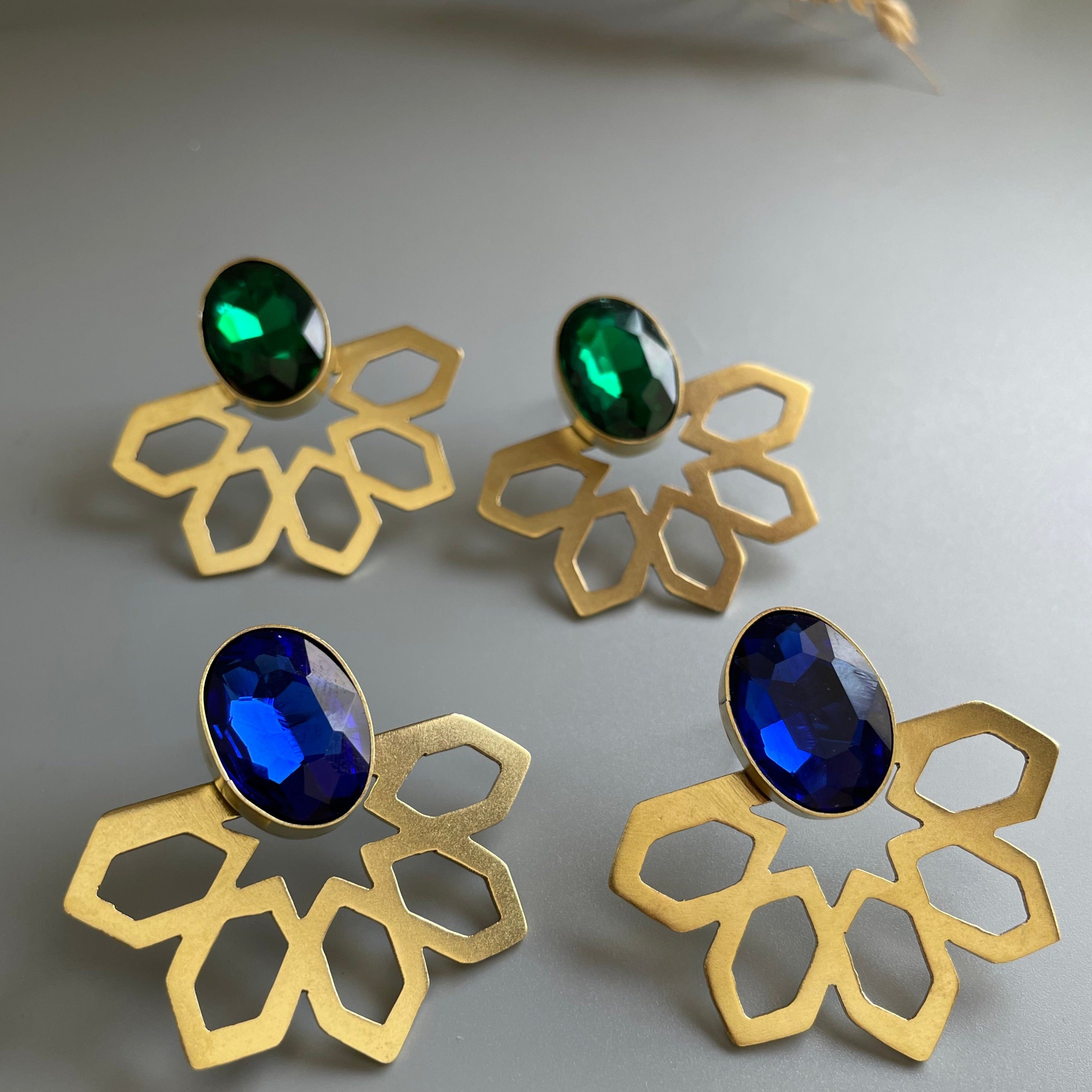 Persian Earrings Handmade Brass Earrings with Eslimi Pattern and Shiny Crystal:Persian Jewelry-AFRA ART GALLERY