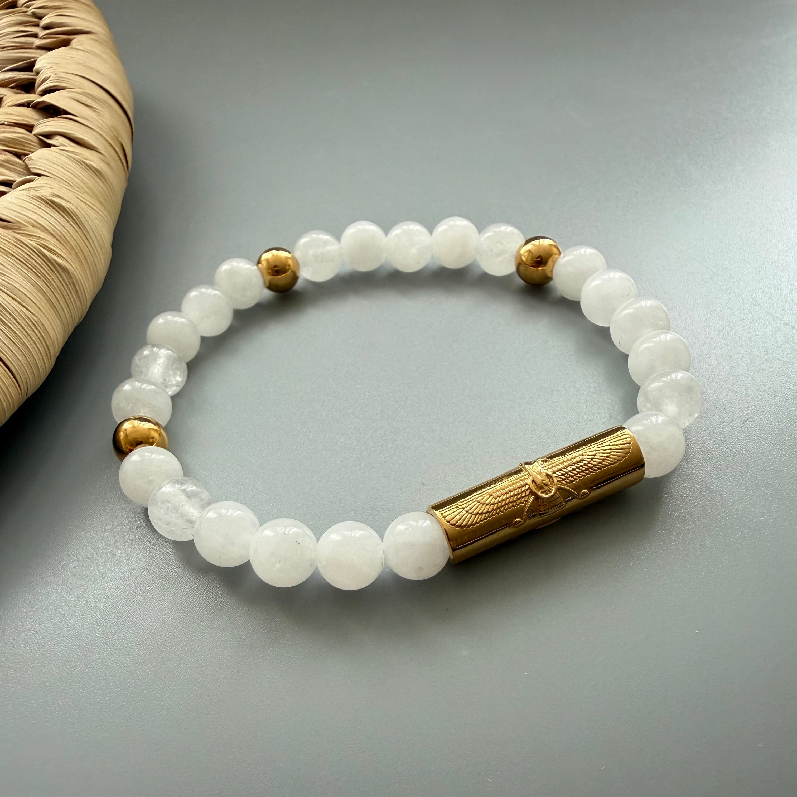 Persian Farvahar Beaded Bracelet – Gold Plated Steel | Unisex - AFRA ART GALLERY