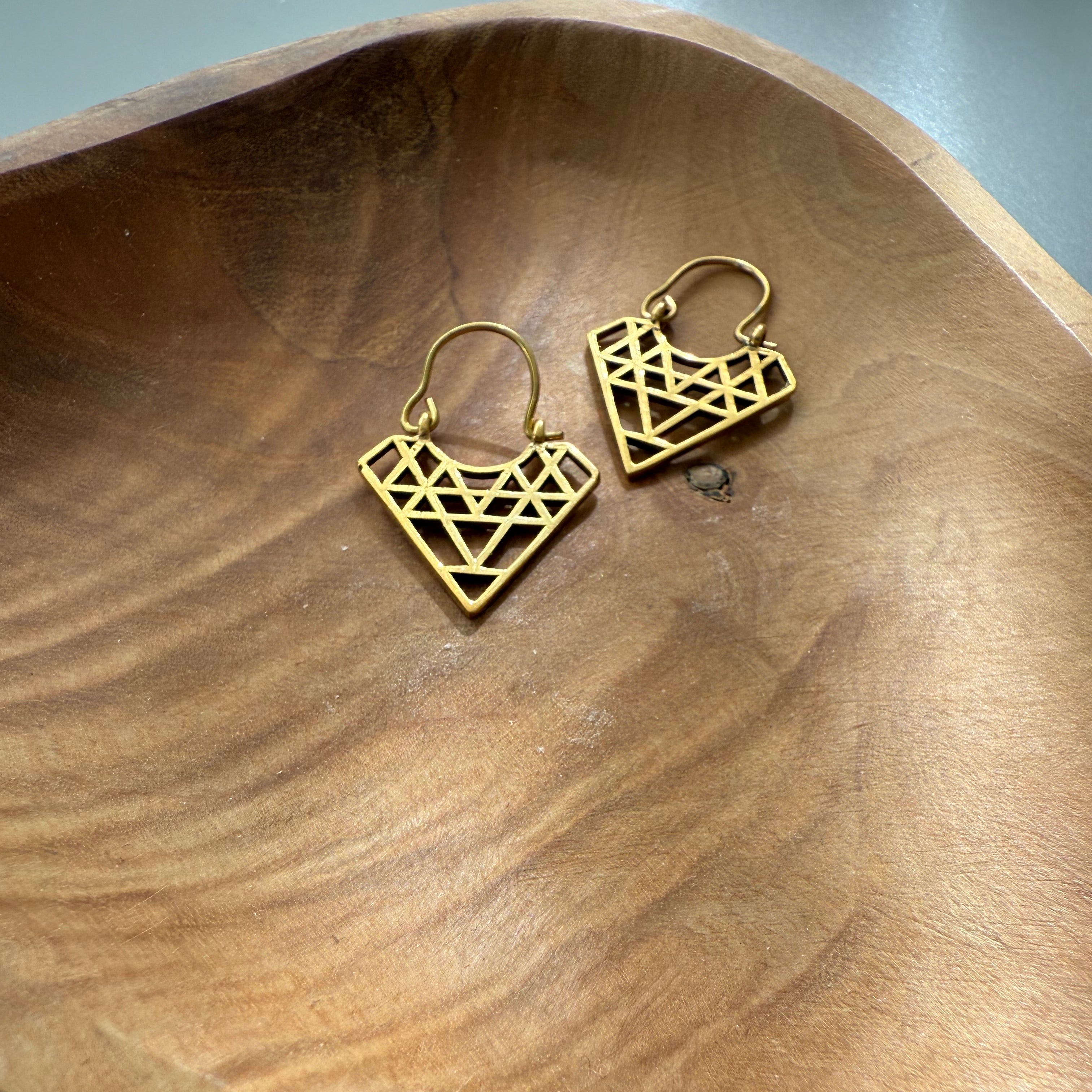 Brass Earrings with Geometric Patterns in Various Shapes