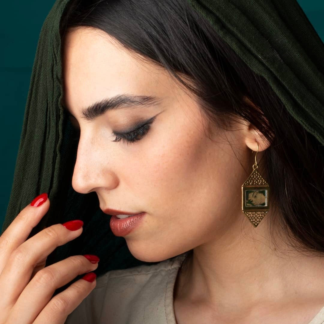 Persian Dangle Mirror Earrings with Printing