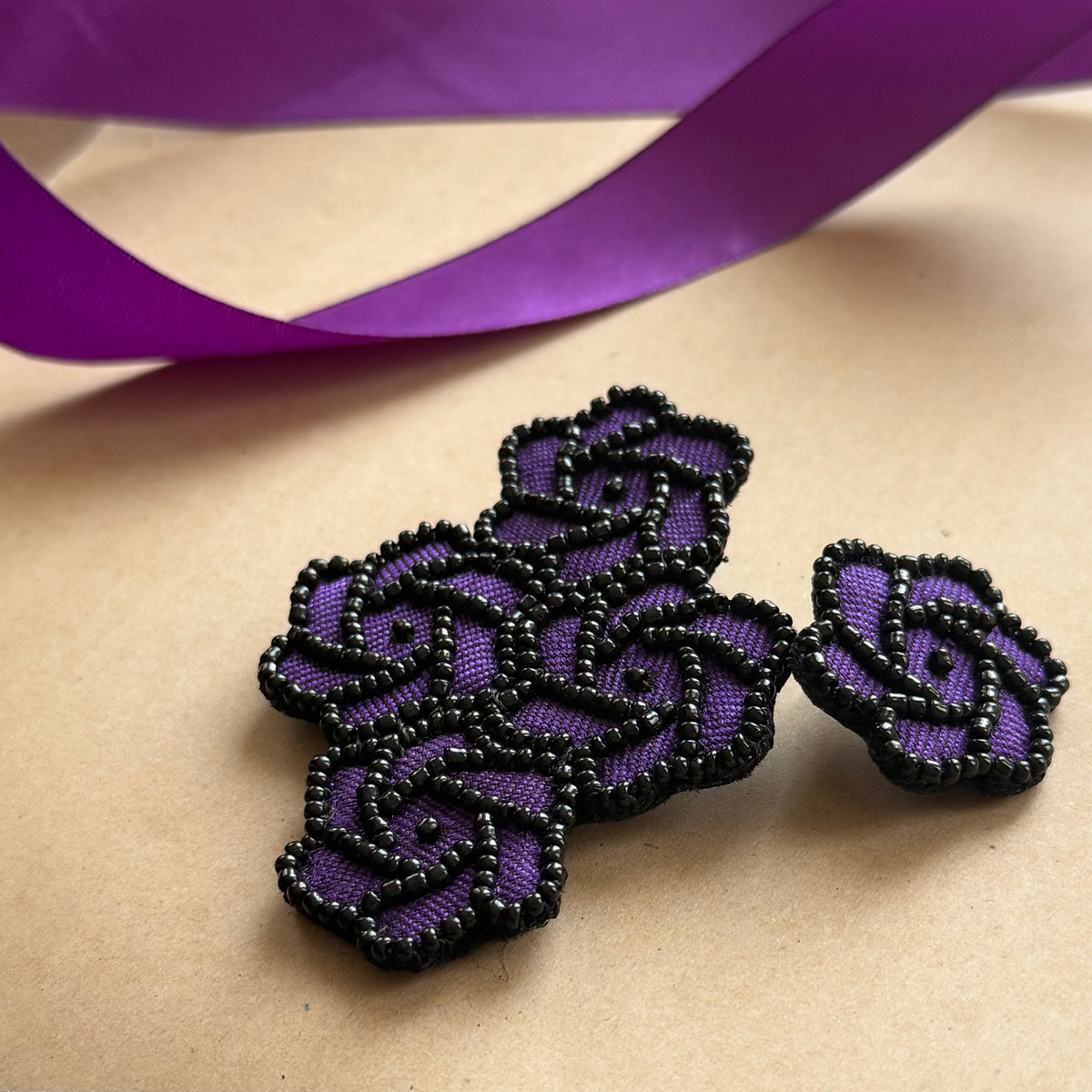 Asymmetrical Embroidery Earring in Violet - AFRA ART GALLERY