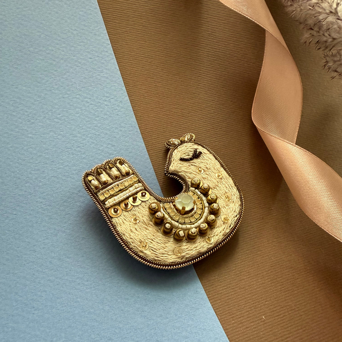 Golden Bird Embroidered Brooch - AFRA ART GALLERY