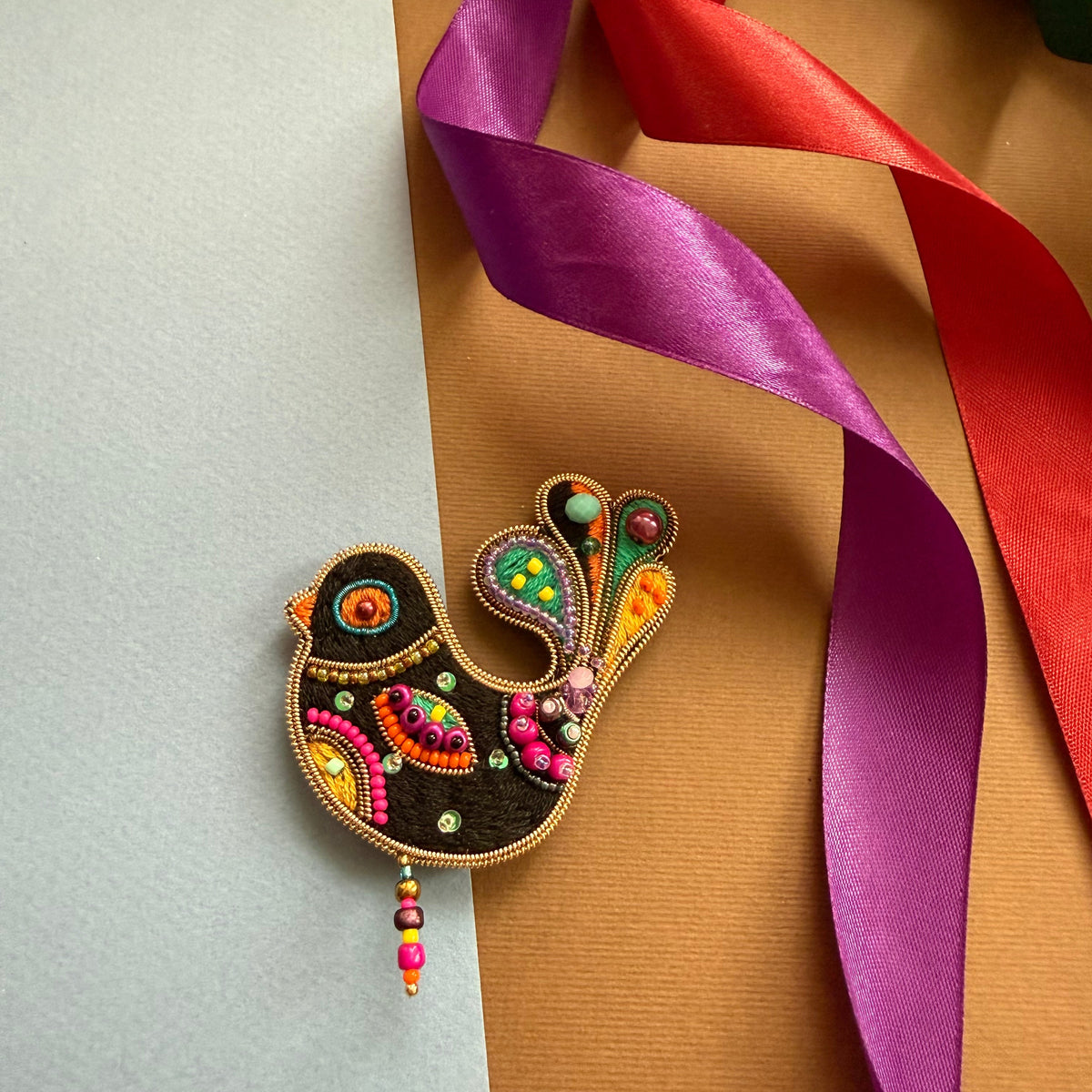 Colorful Bird Embroidered Brooch - AFRA ART GALLERY