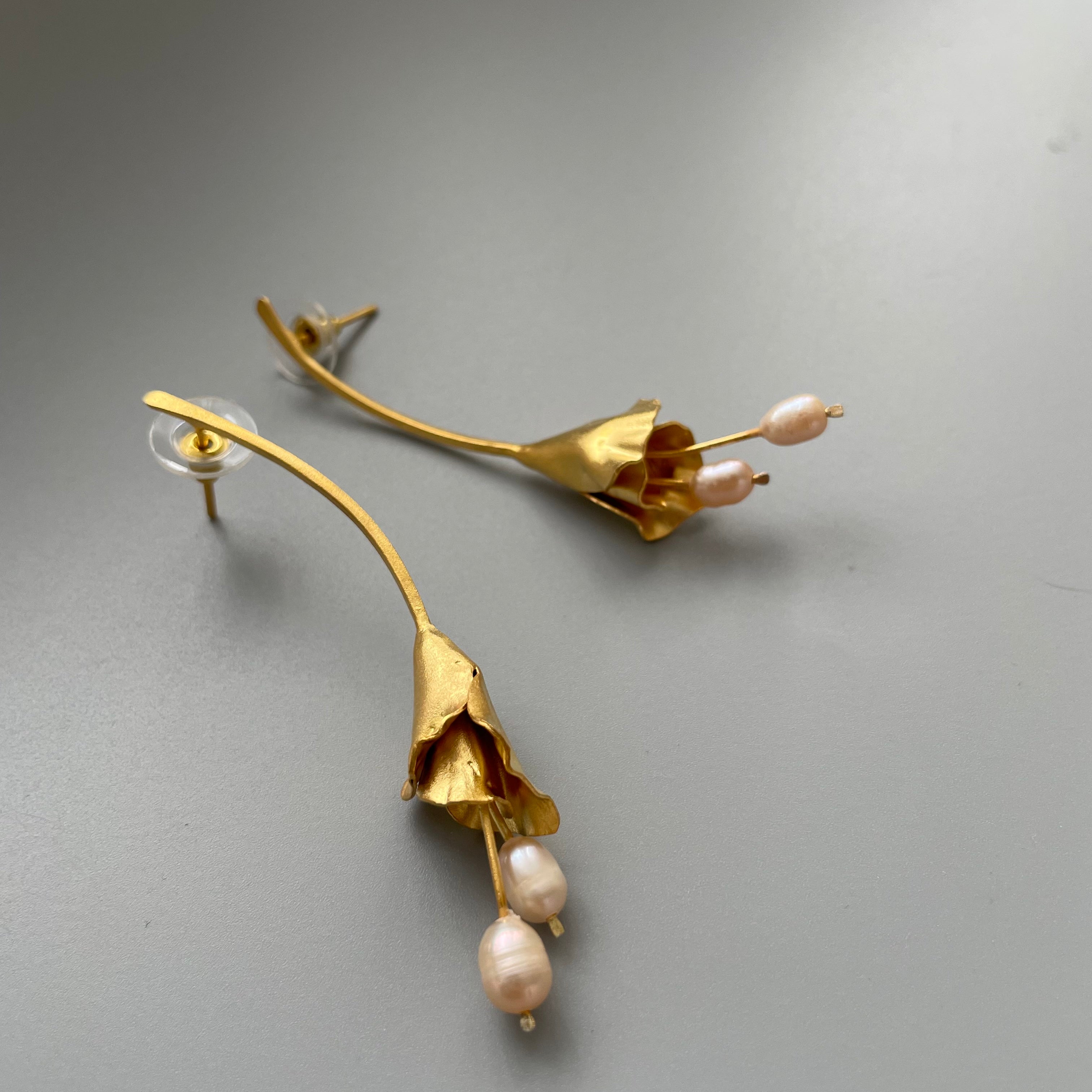 Handmade Flower Shaped Gold plated Silver Earrings
