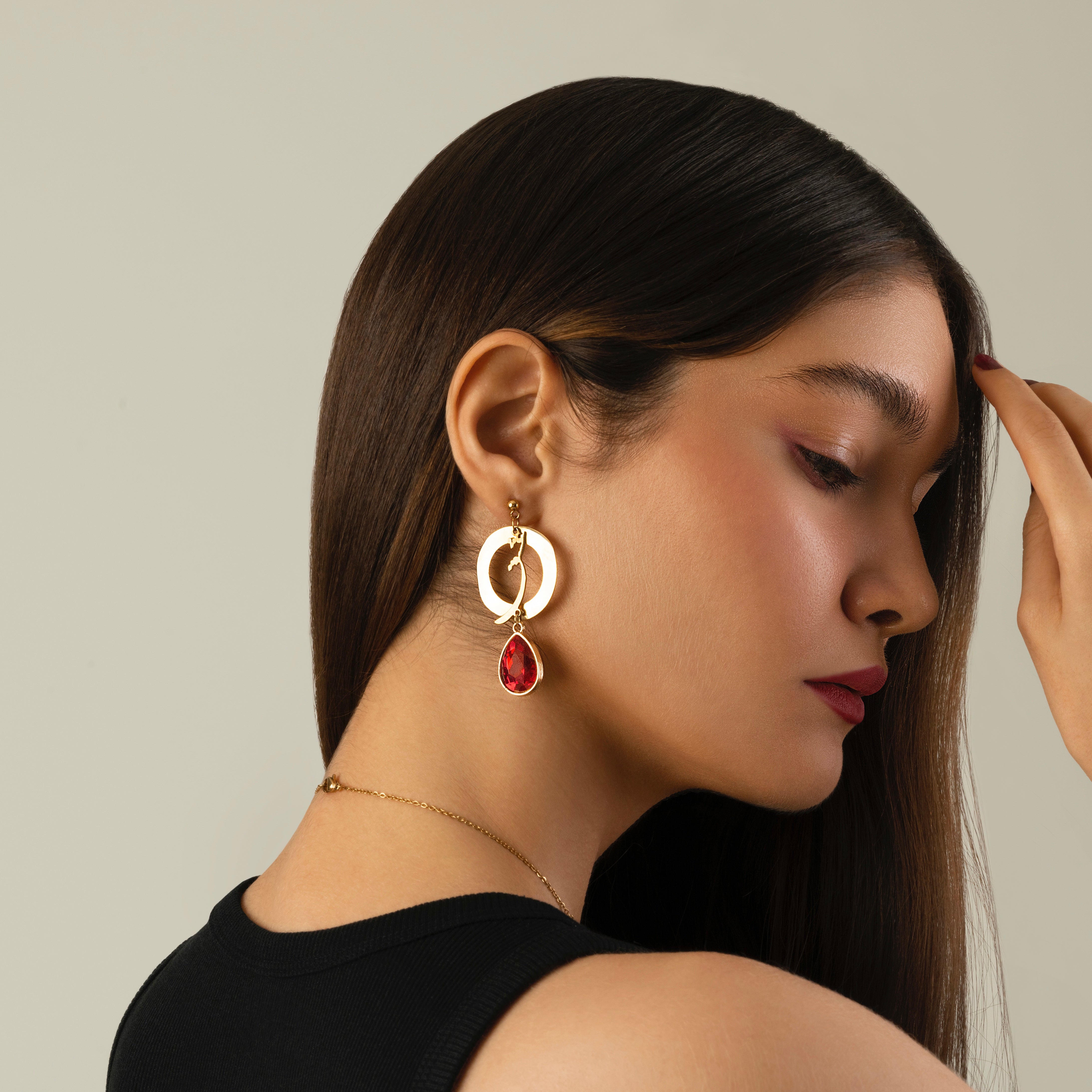 Persian Earrings Persian Earring with Red Crystal and Love:Persian Jewelry-AFRA ART GALLERY