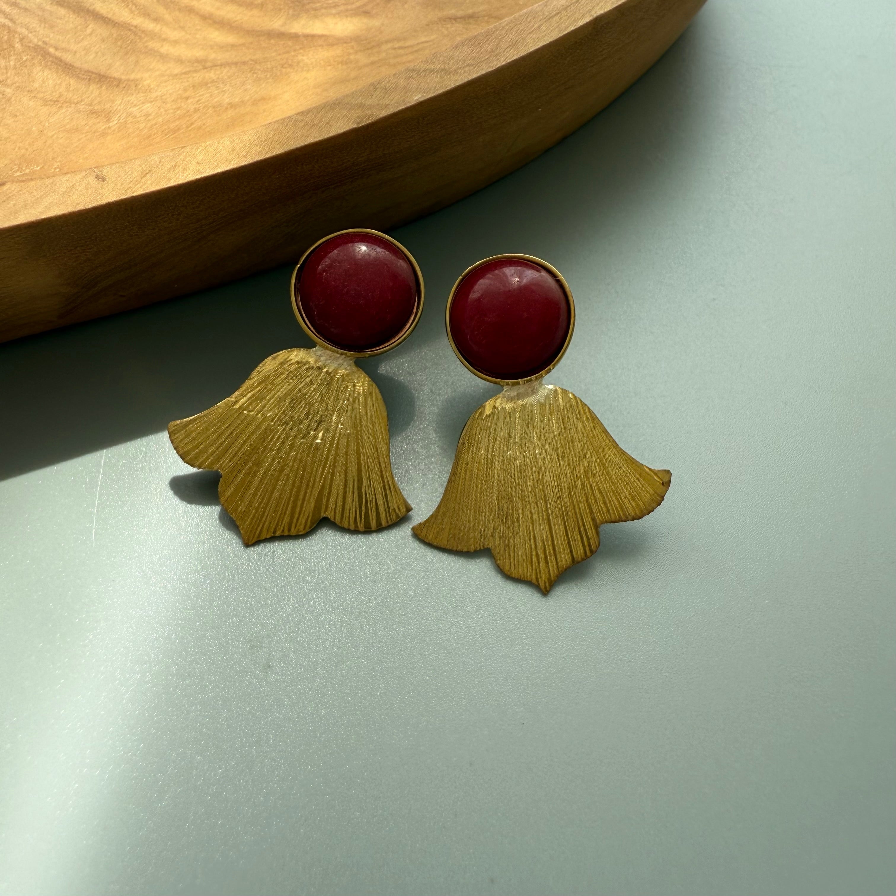 Handmade Brass Earrings with Red Gemstone