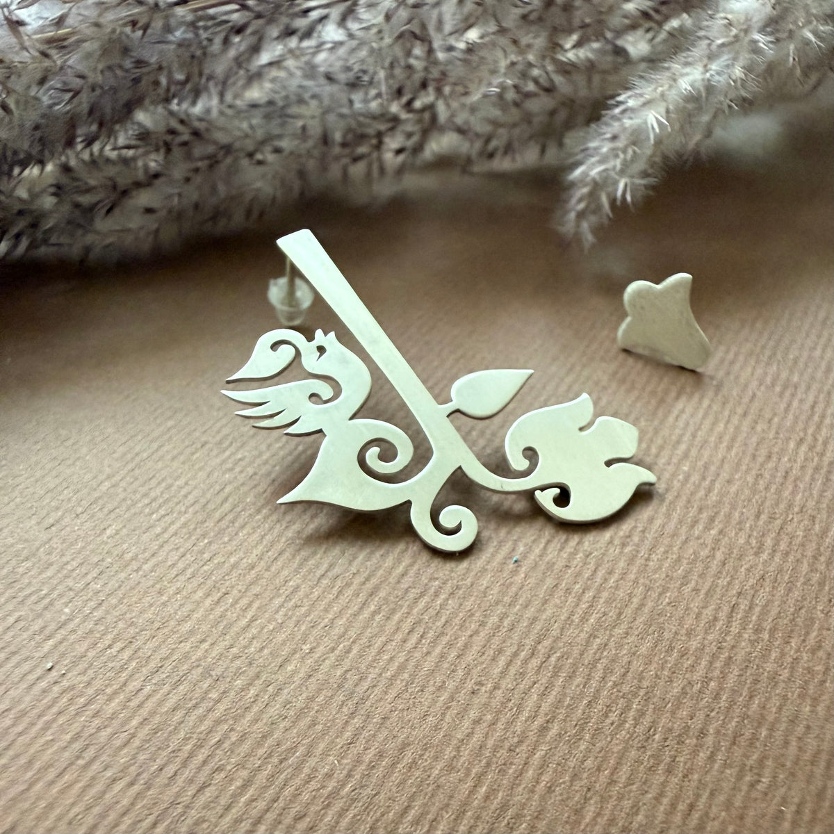 Handmade Asymmetrical Silver Earrings with Gol_O_Morgh - AFRA ART GALLERY